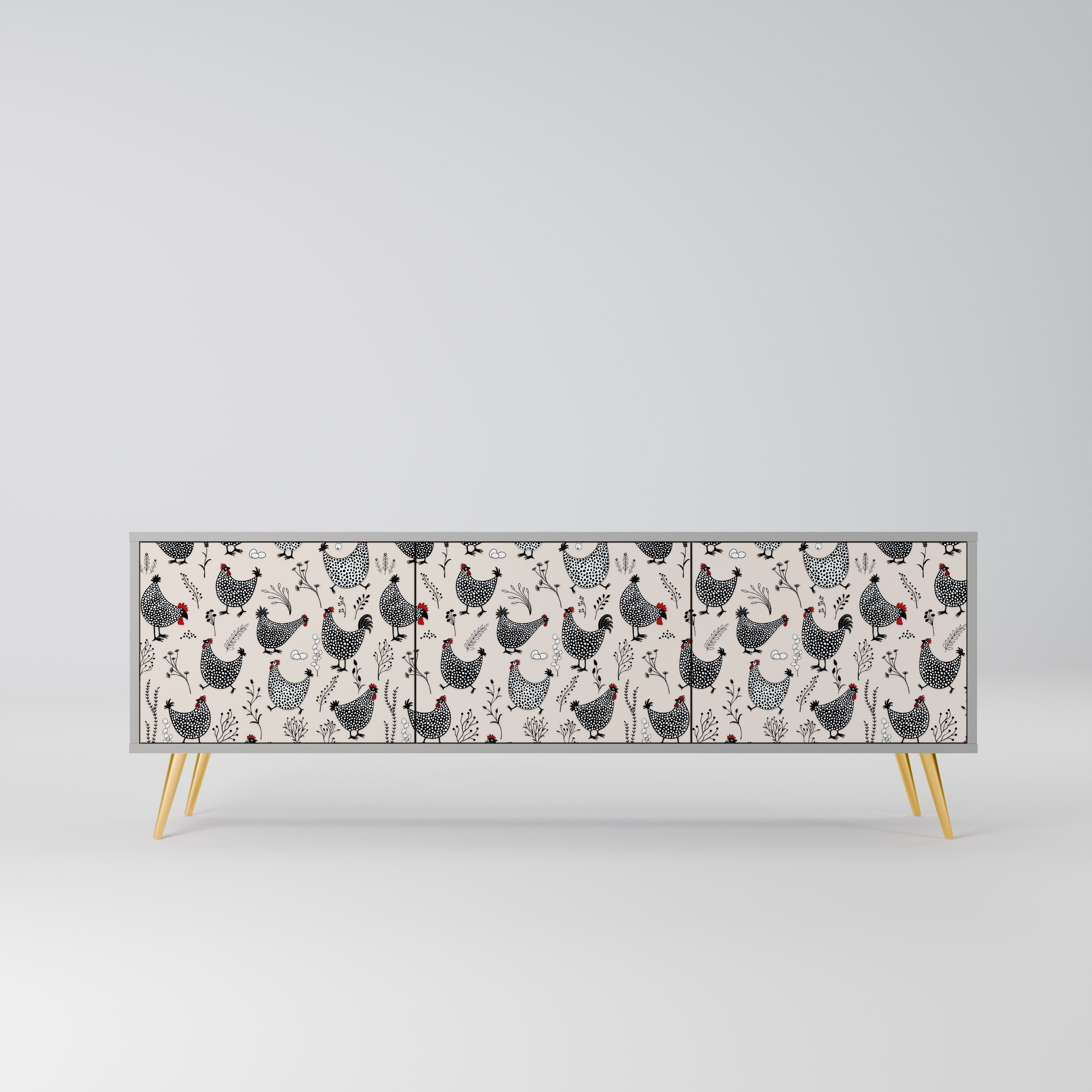 HAPPY HENS 3-Door TV Stand in Grey Finish