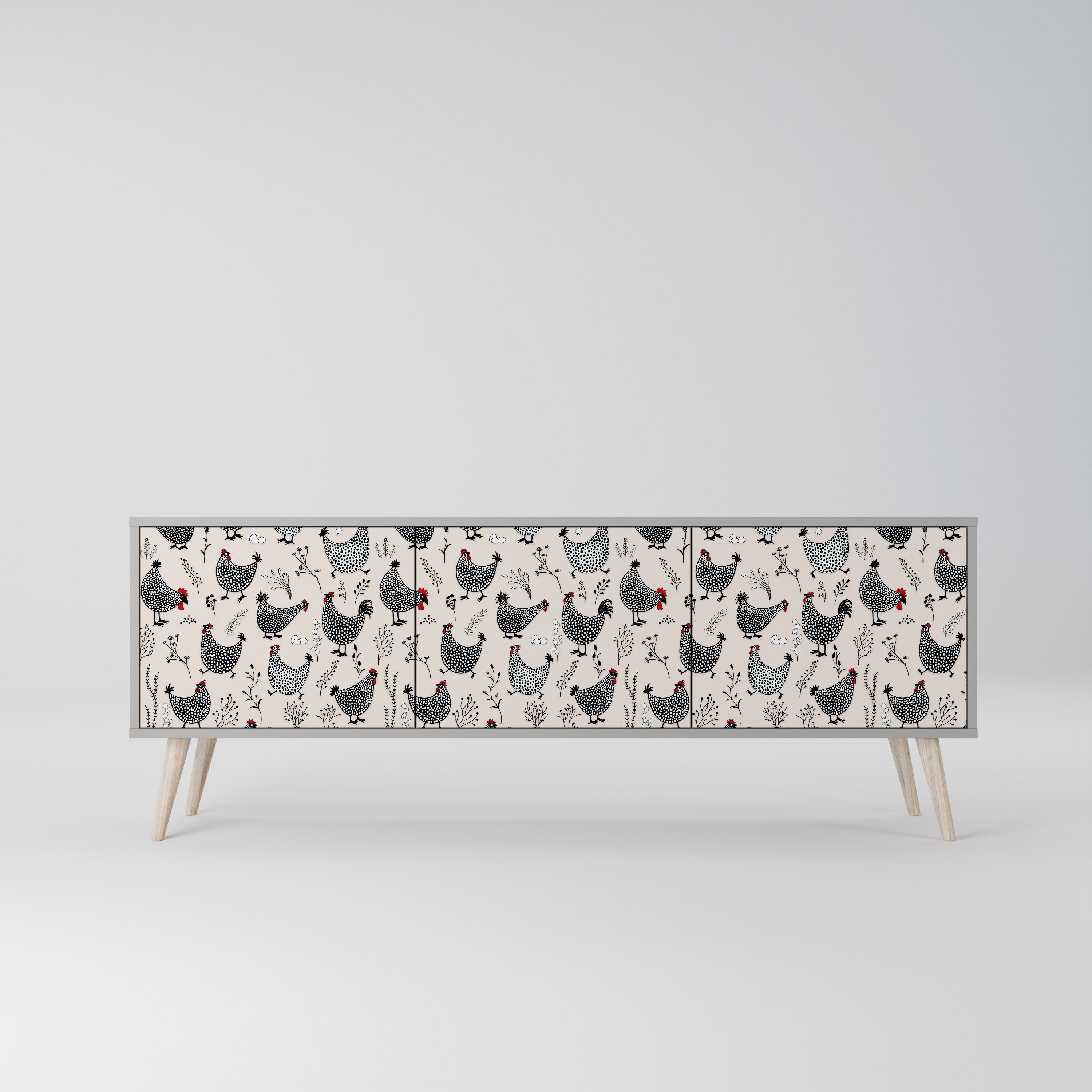 HAPPY HENS 3-Door TV Stand in Grey Finish