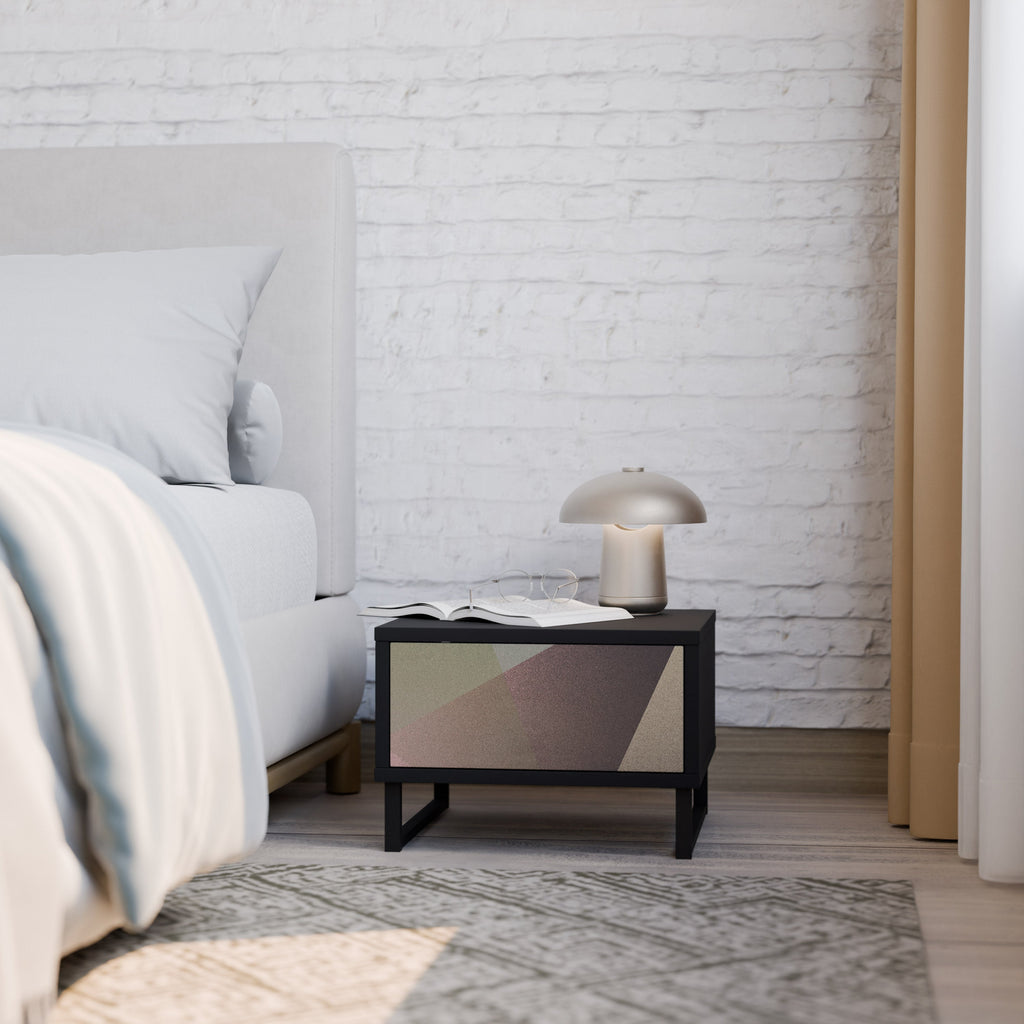 BEIGE GEOMETRY Nachttisch in schwarzem Finish