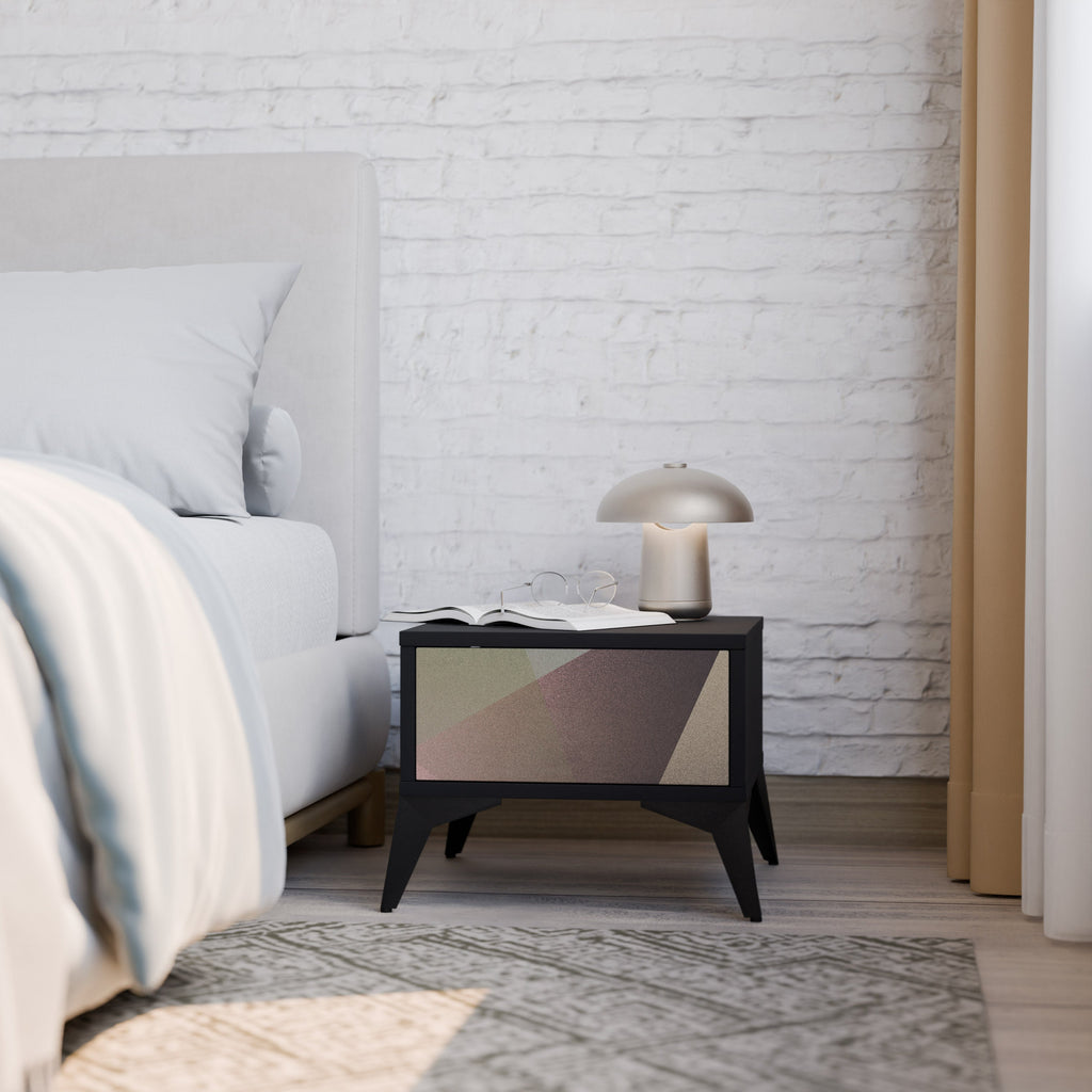 BEIGE GEOMETRY Nachttisch in schwarzem Finish