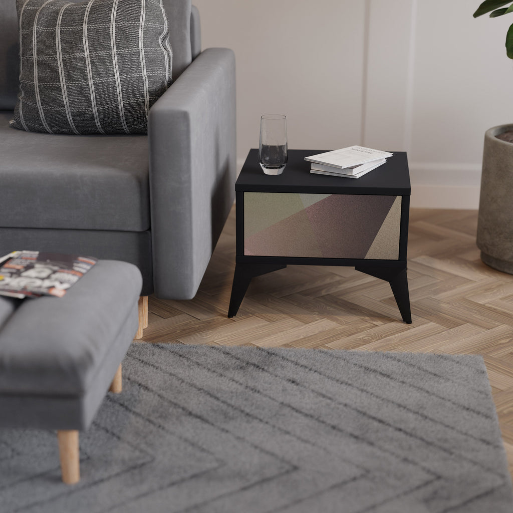 BEIGE GEOMETRY Nachttisch in schwarzem Finish