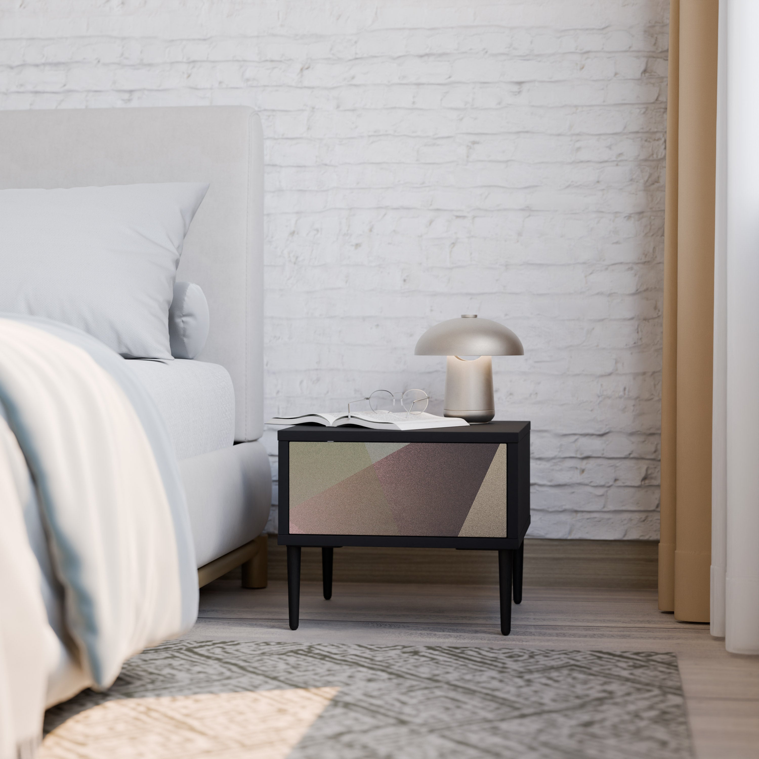 BEIGE GEOMETRY Nachttisch in schwarzem Finish