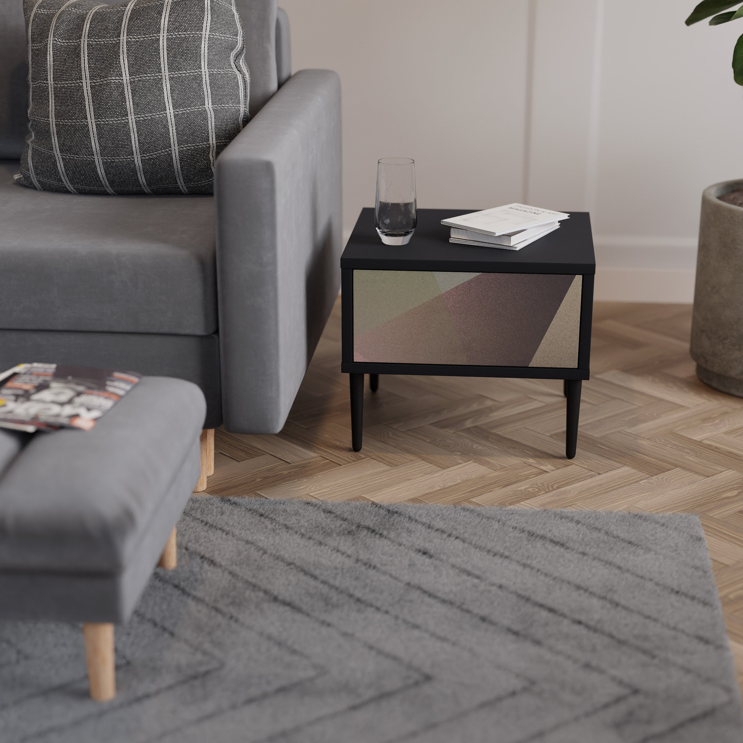 BEIGE GEOMETRY Nachttisch in schwarzem Finish