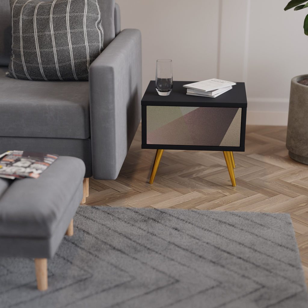 BEIGE GEOMETRY Nachttisch in schwarzem Finish