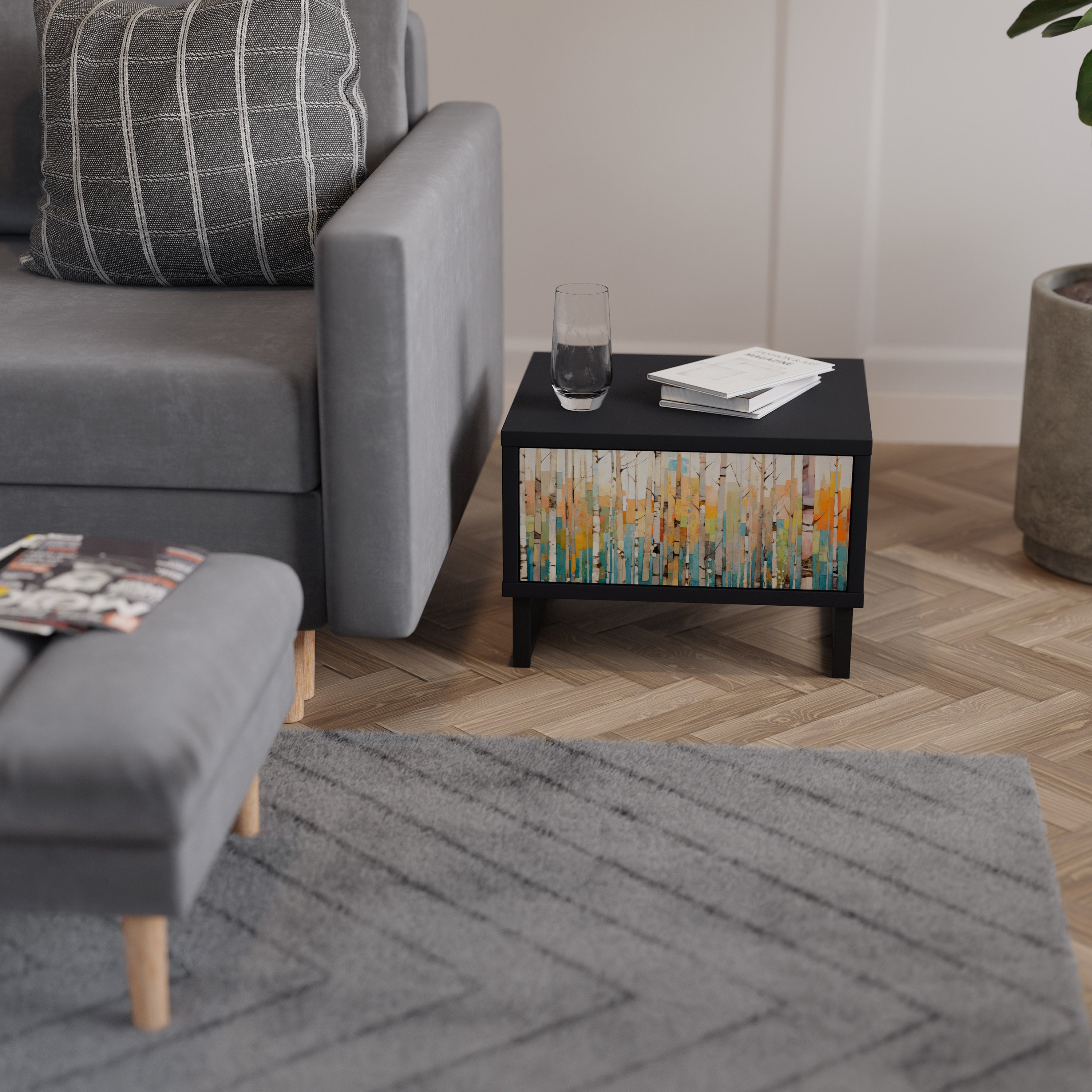 BIRCH KALEIDOSCOPE Nachttisch in schwarzem Finish