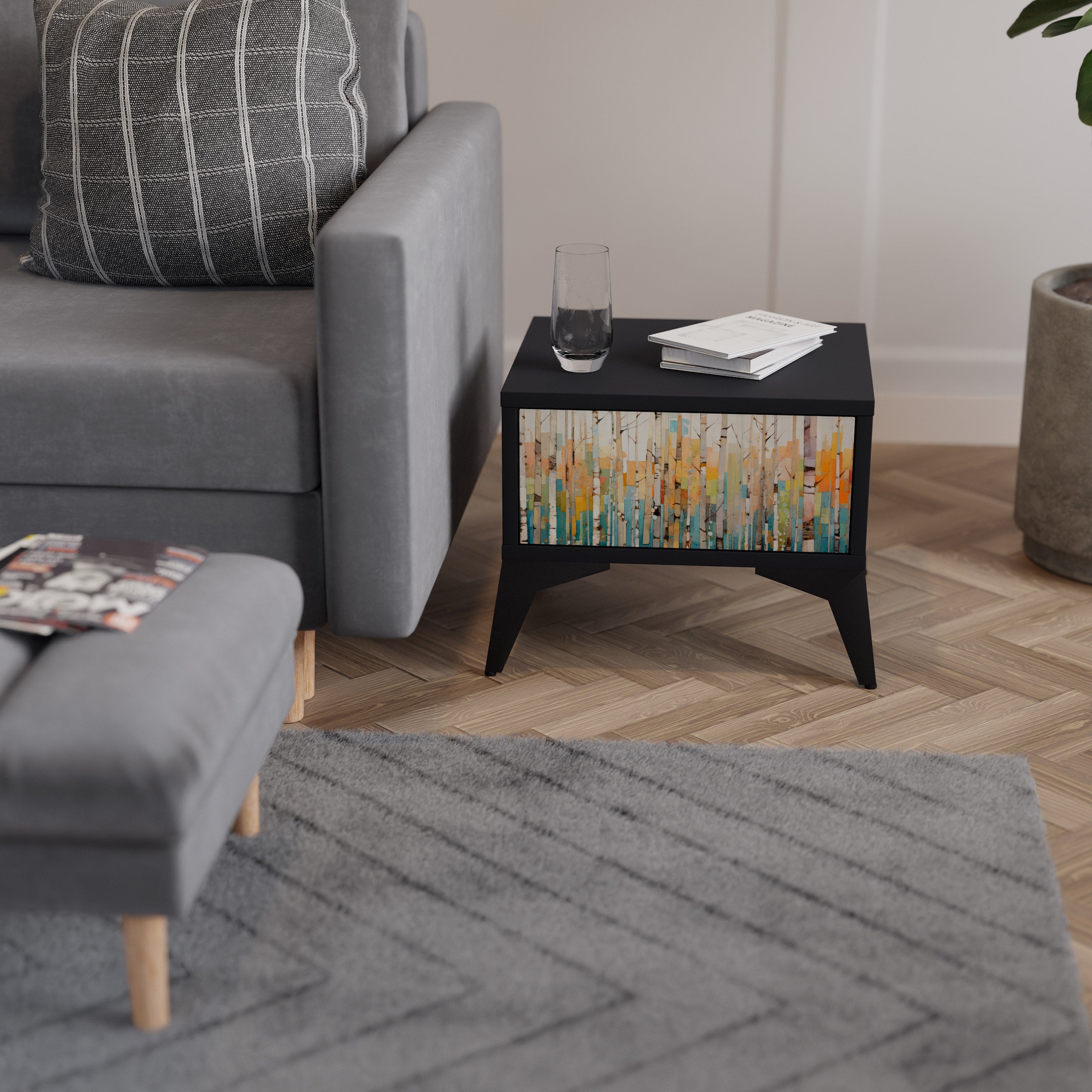 BIRCH KALEIDOSCOPE Nachttisch in schwarzem Finish