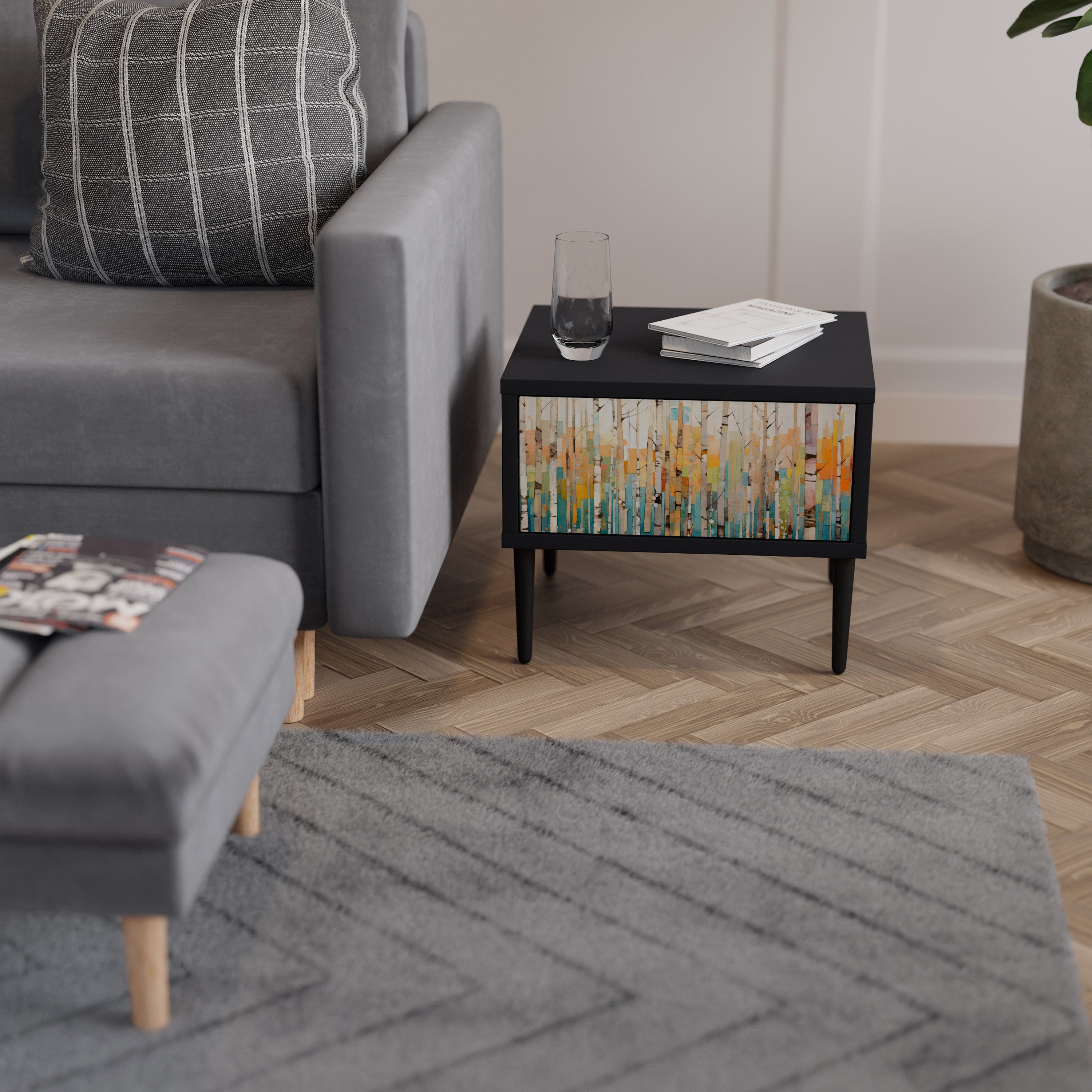 BIRCH KALEIDOSCOPE Nachttisch in schwarzem Finish