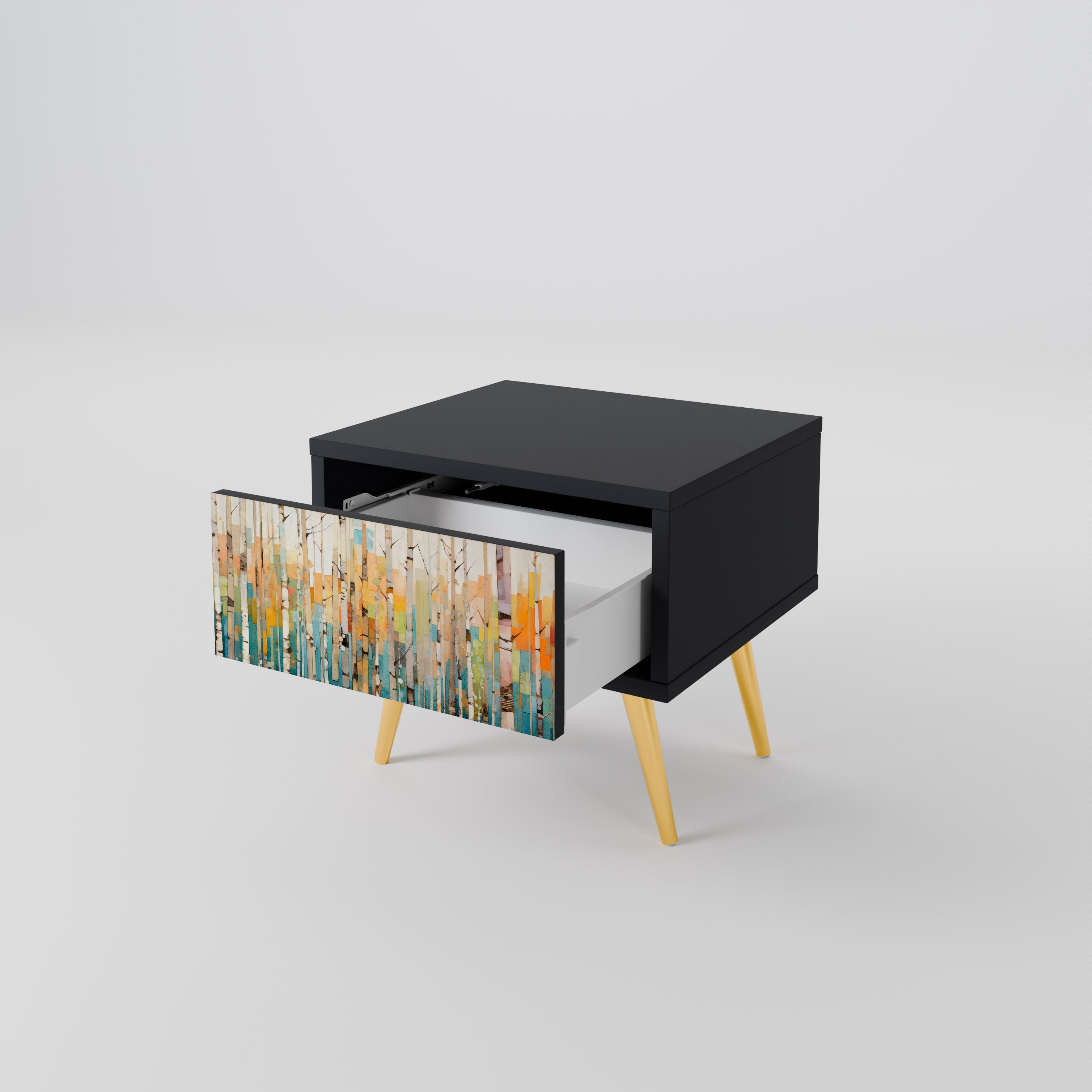 BIRCH KALEIDOSCOPE Nachttisch in schwarzem Finish