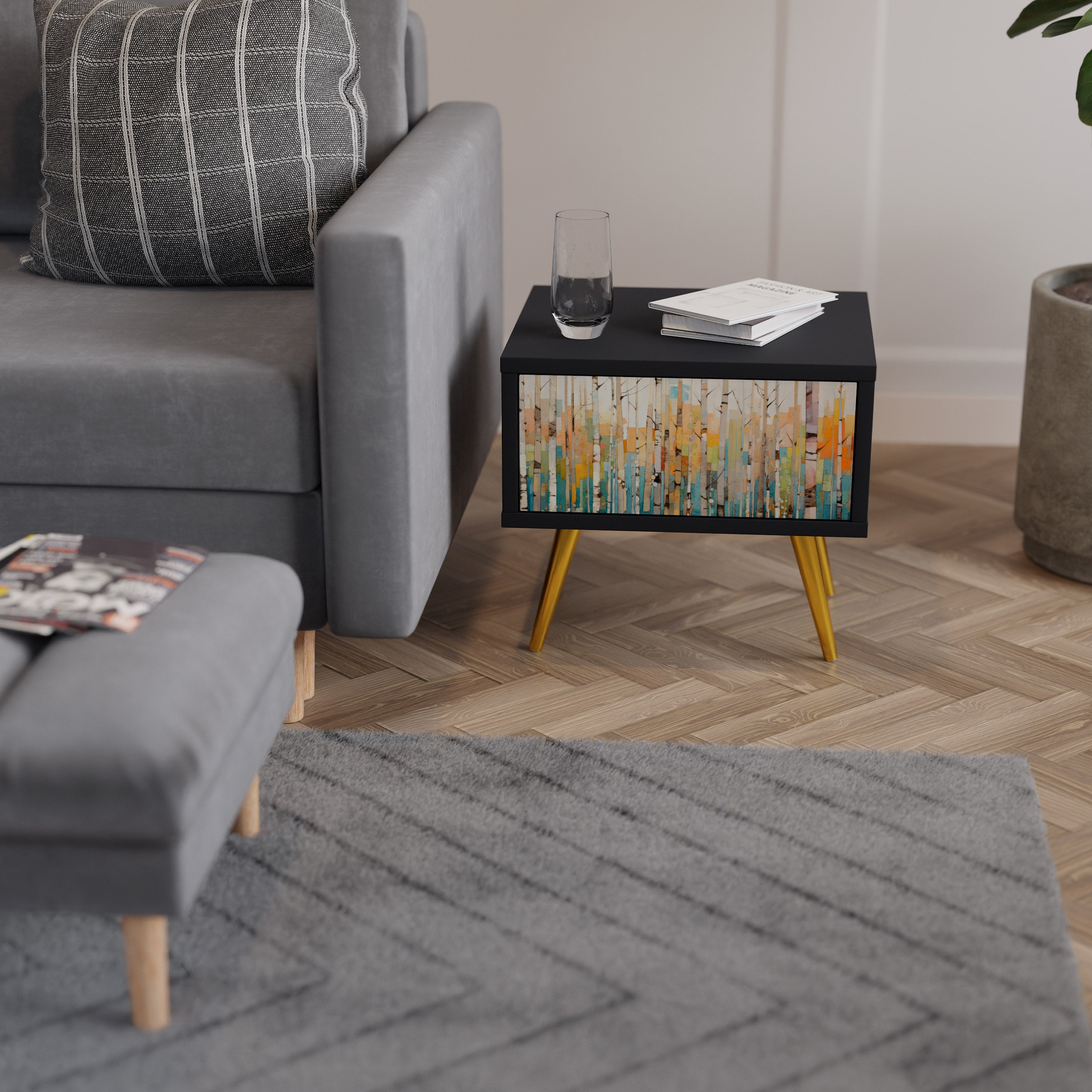 BIRCH KALEIDOSCOPE Nachttisch in schwarzem Finish