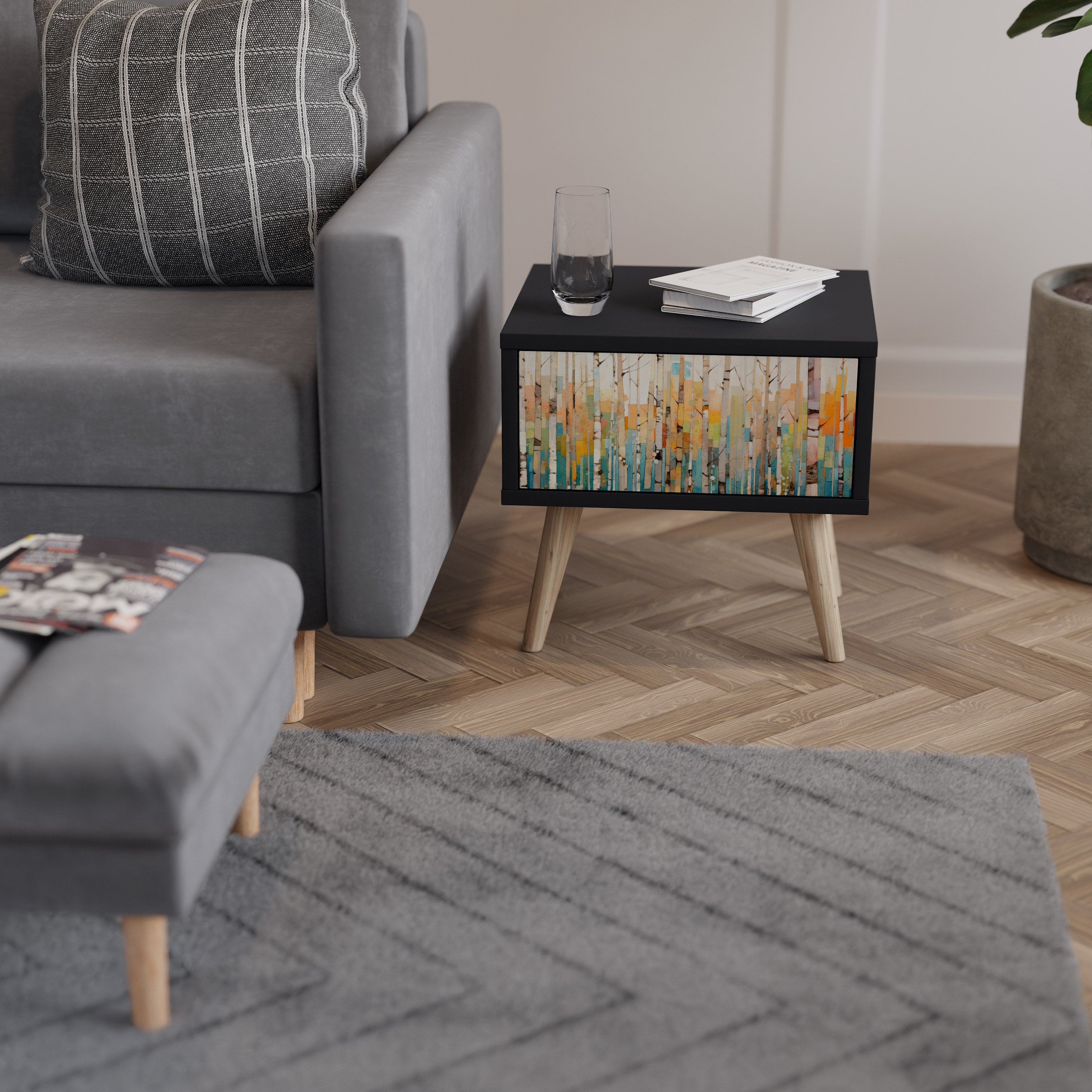 BIRCH KALEIDOSCOPE Nachttisch in schwarzem Finish