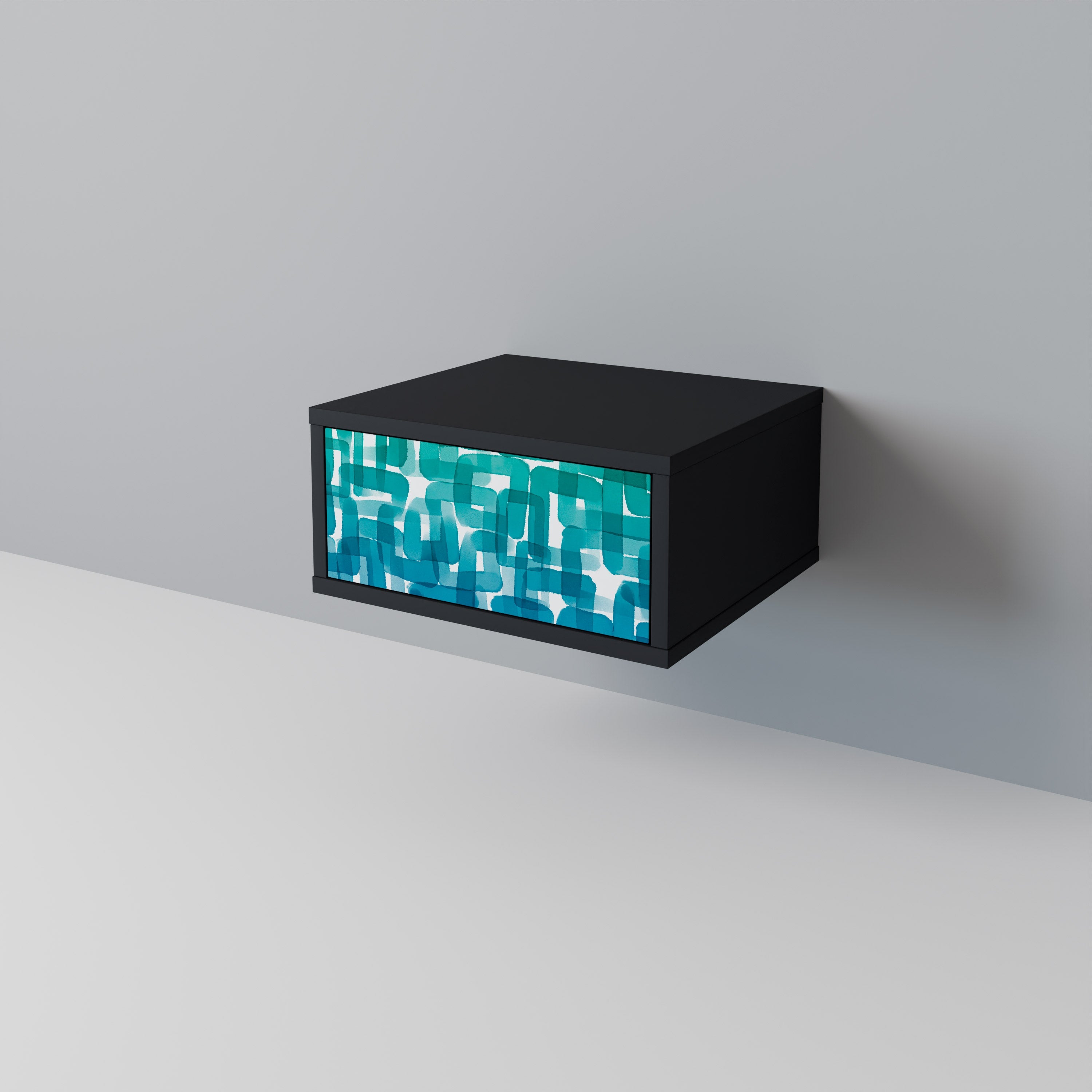 TURQUOISE RECTANGLES Nachttisch in schwarzem Finish