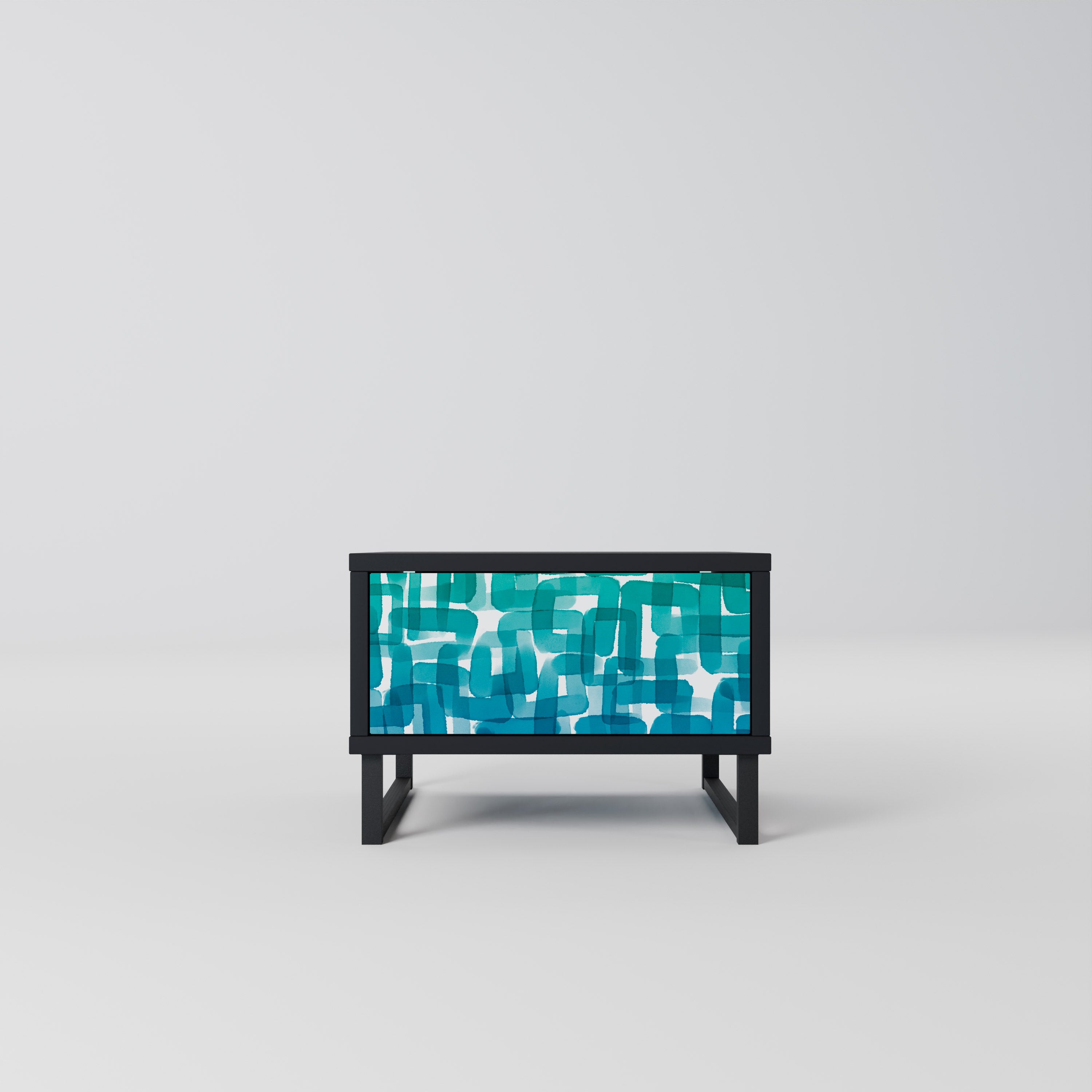 TURQUOISE RECTANGLES Nachttisch in schwarzem Finish