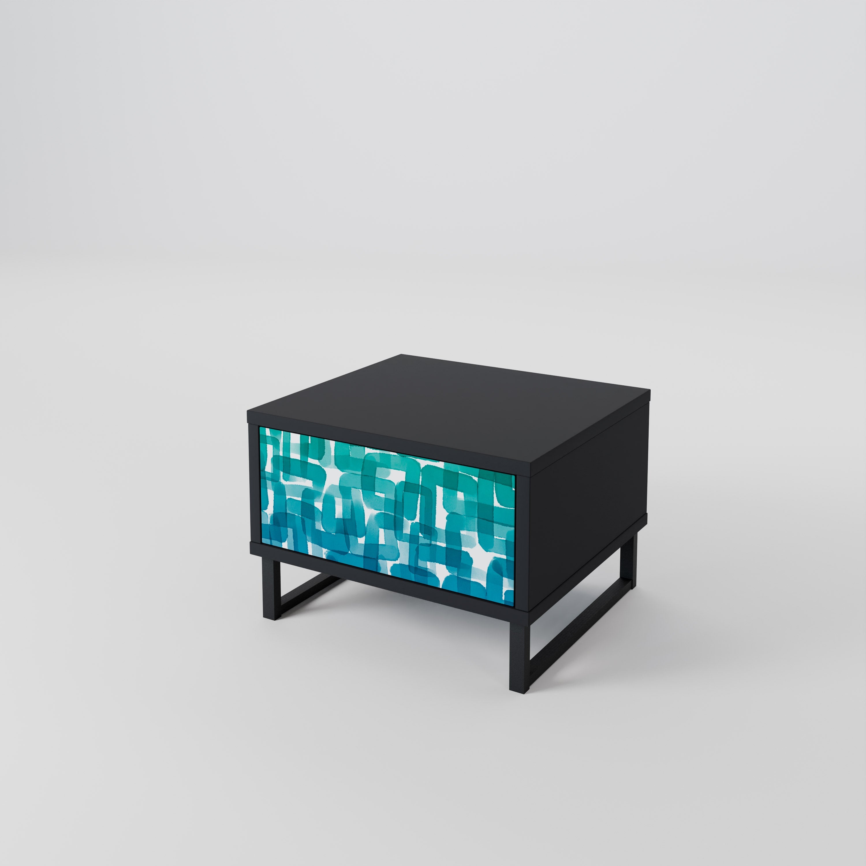 TURQUOISE RECTANGLES Nachttisch in schwarzem Finish