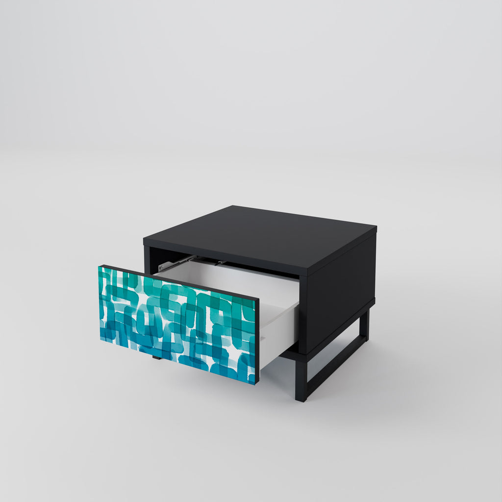 TURQUOISE RECTANGLES Nightstand in Black Finish