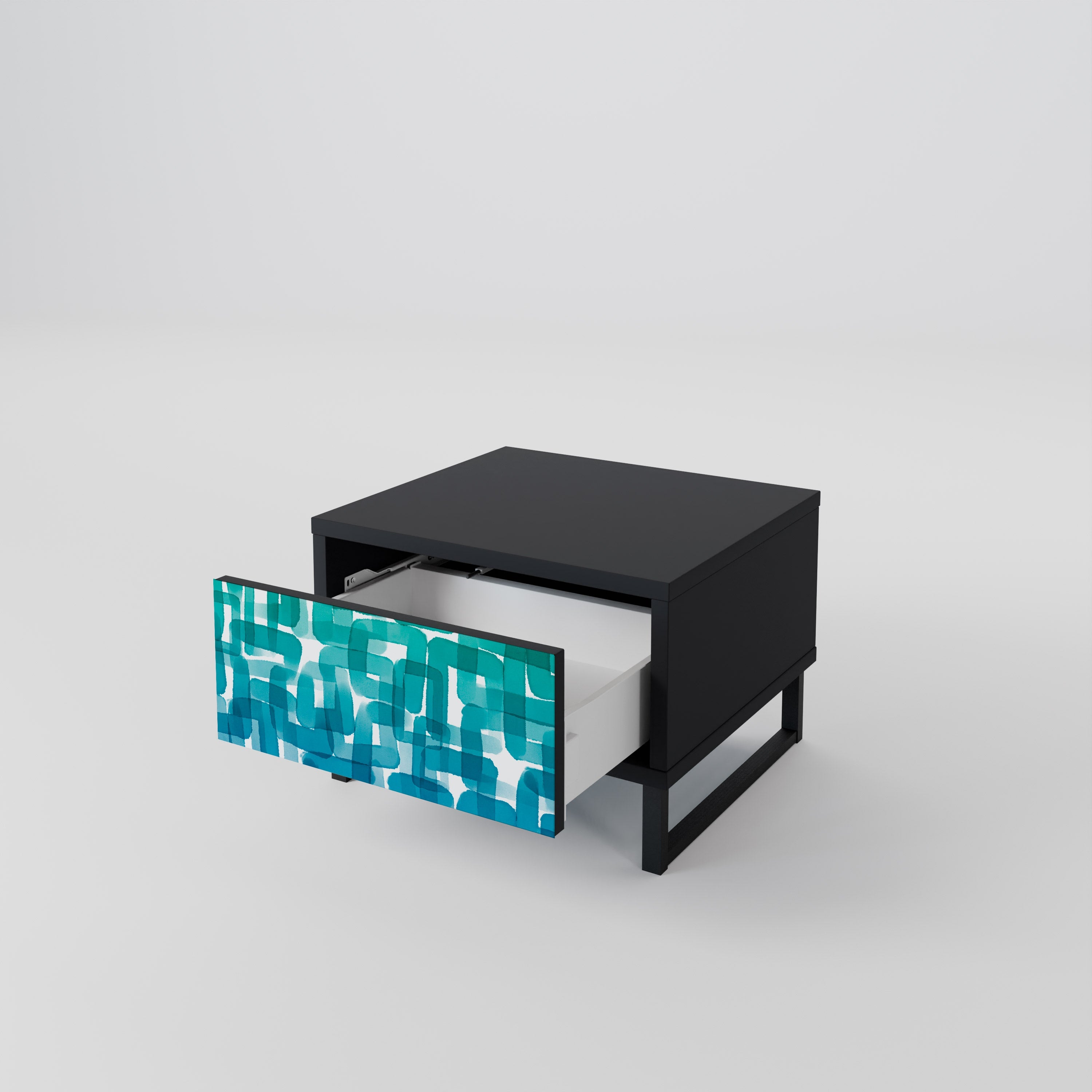 TURQUOISE RECTANGLES Nachttisch in schwarzem Finish