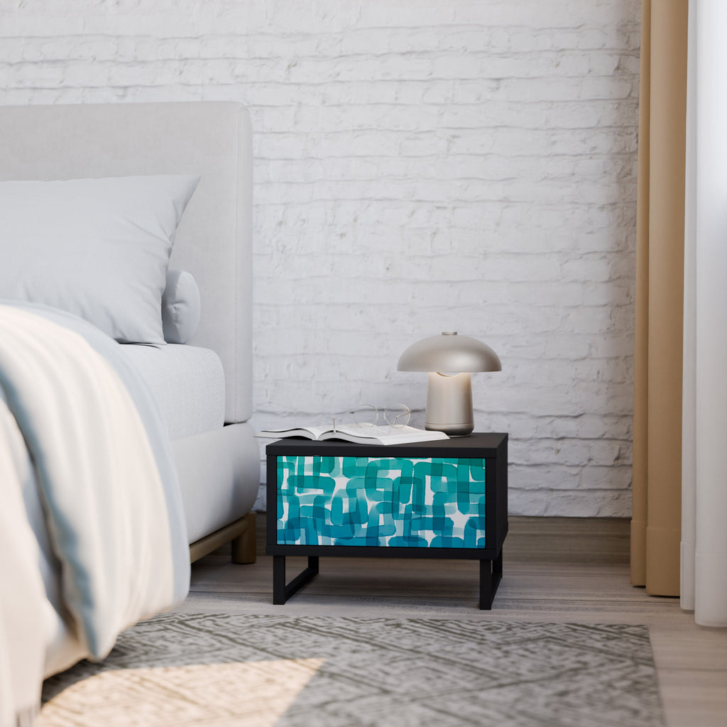 TURQUOISE RECTANGLES Nightstand in Black Finish