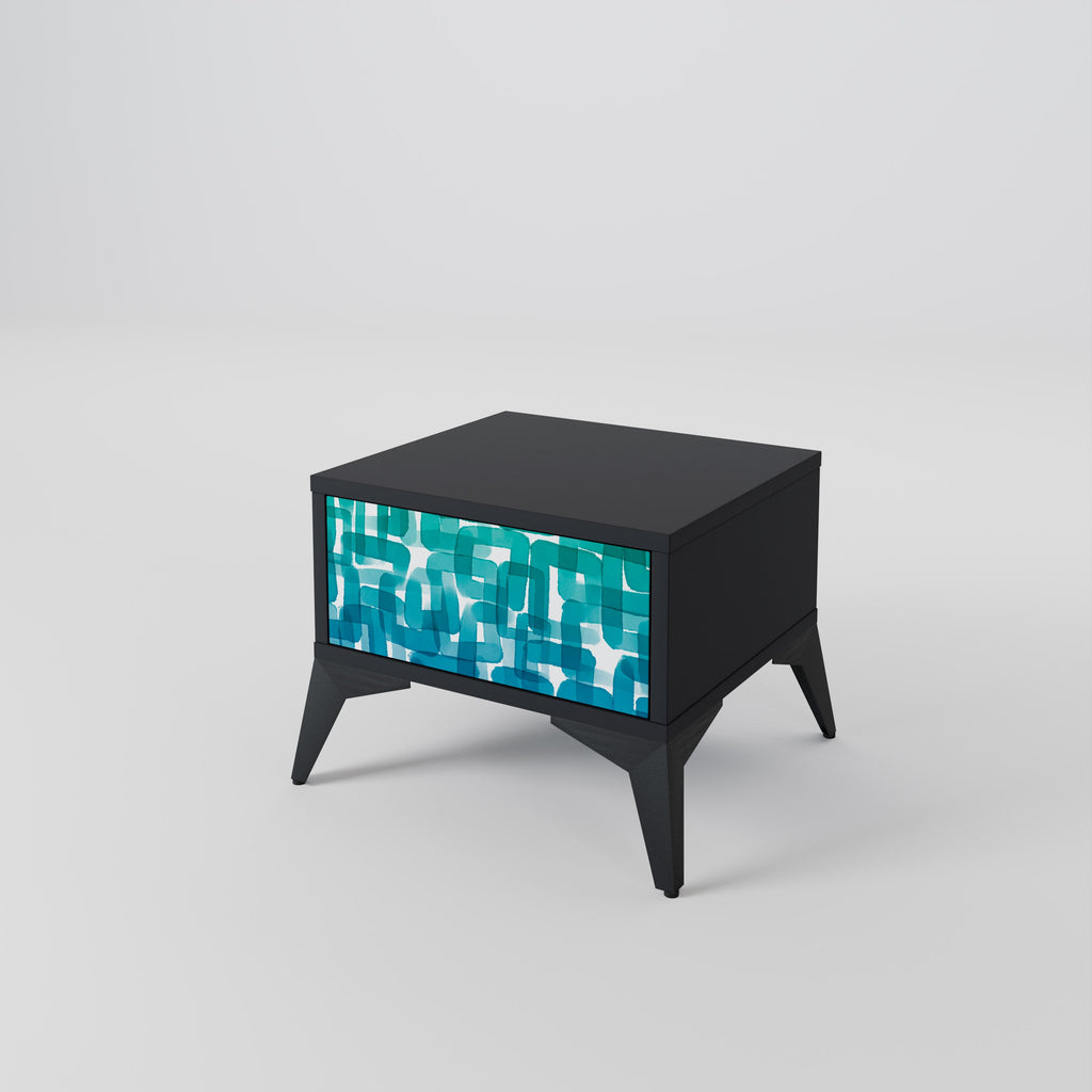 TURQUOISE RECTANGLES Nightstand in Black Finish