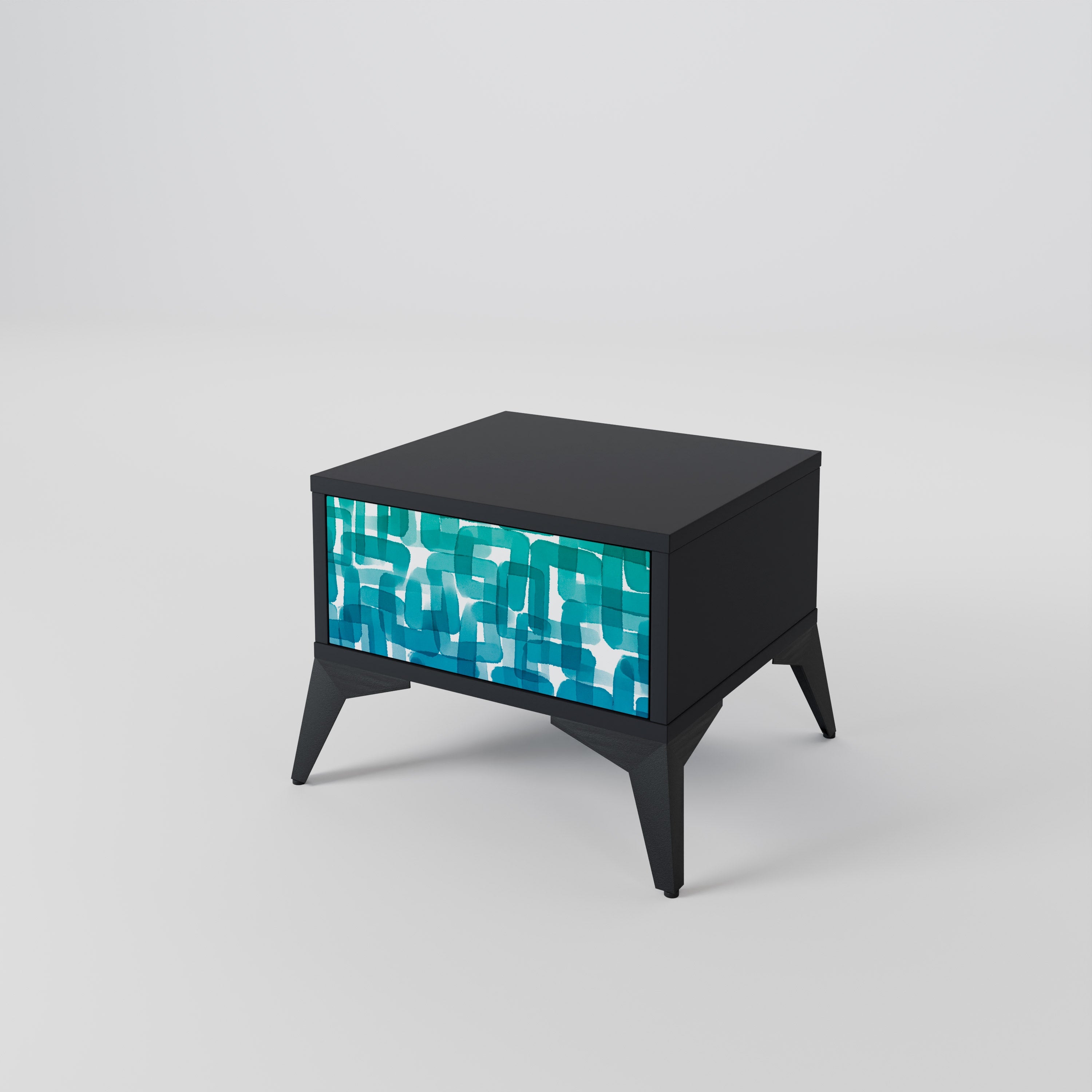 TURQUOISE RECTANGLES Nachttisch in schwarzem Finish