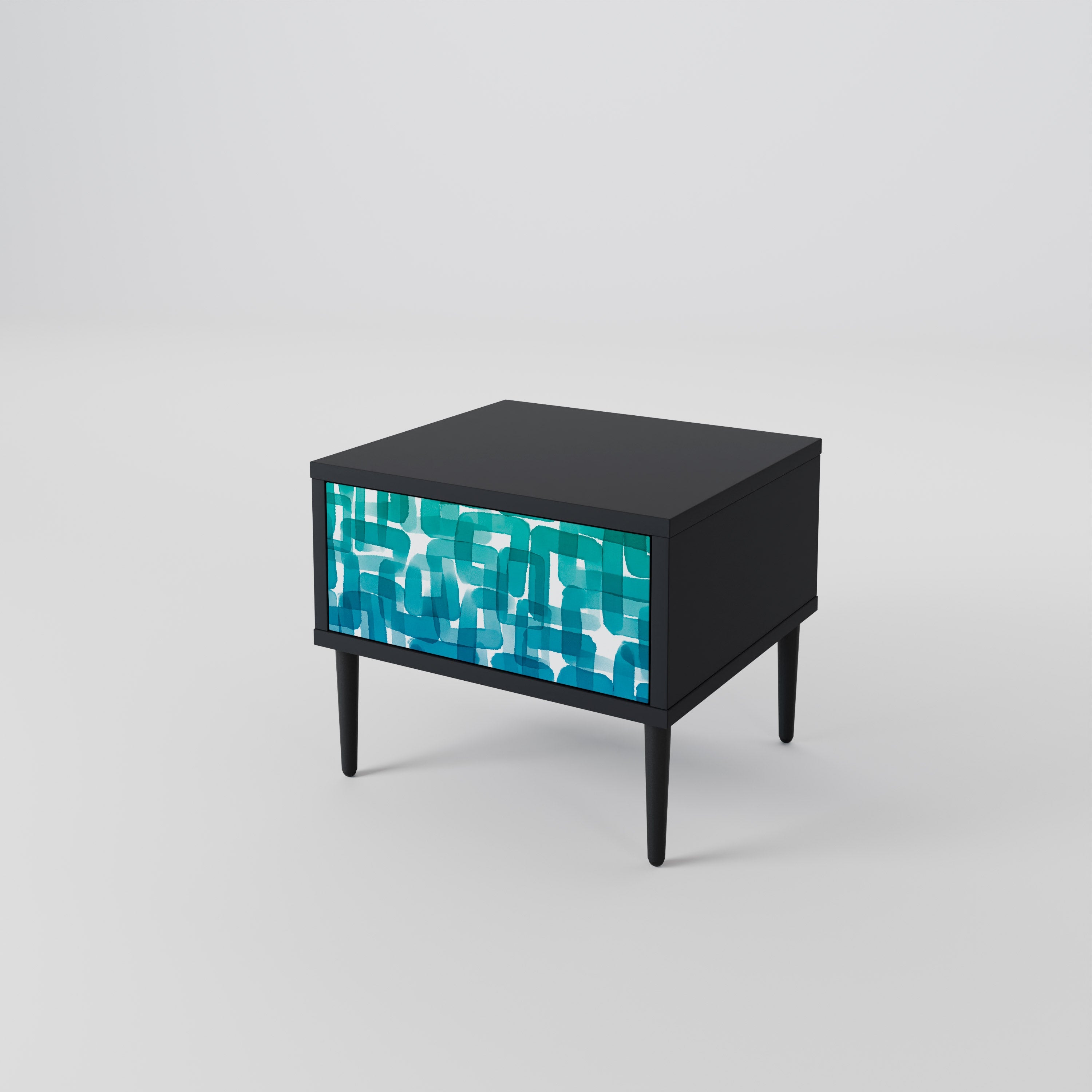 TURQUOISE RECTANGLES Nachttisch in schwarzem Finish