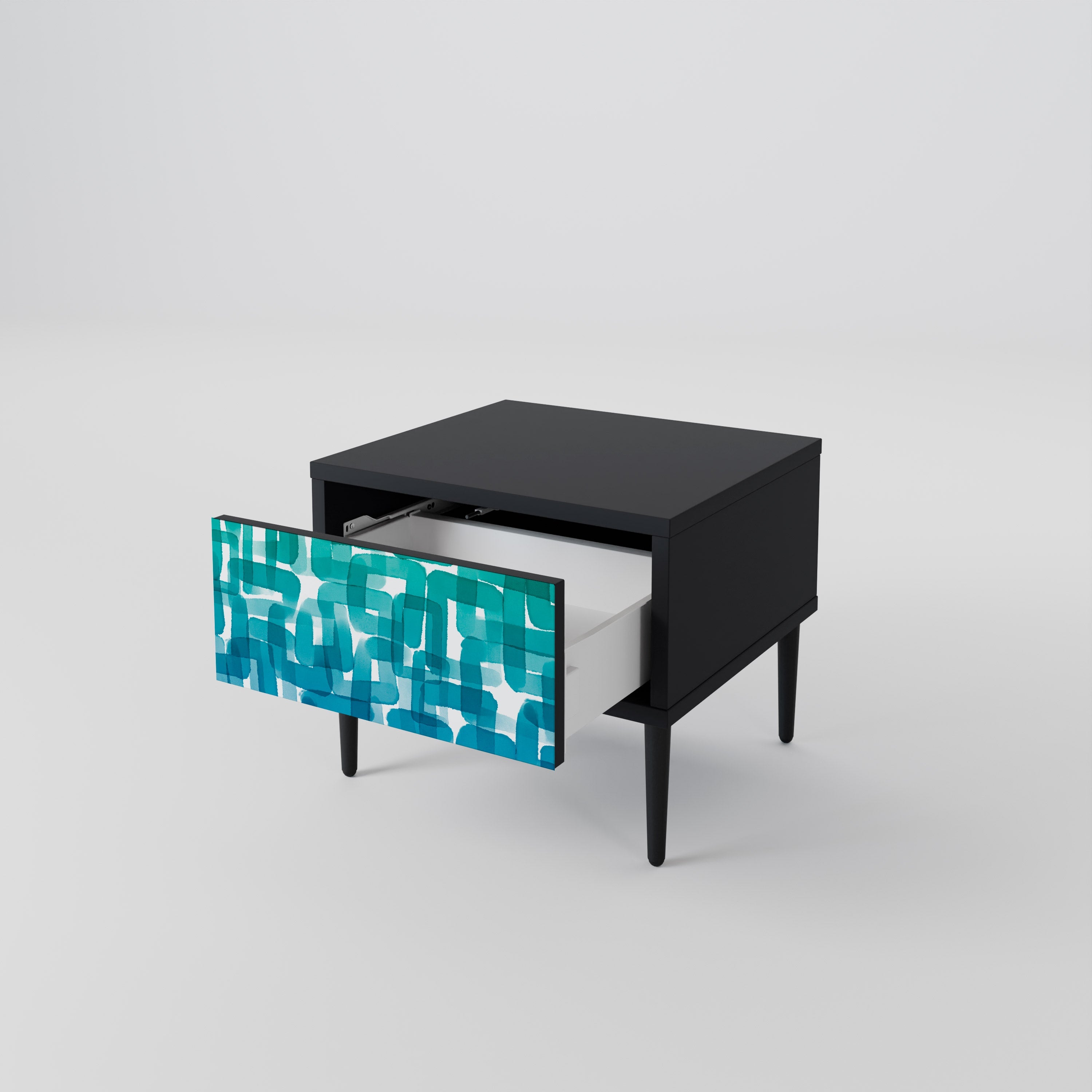 TURQUOISE RECTANGLES Nachttisch in schwarzem Finish