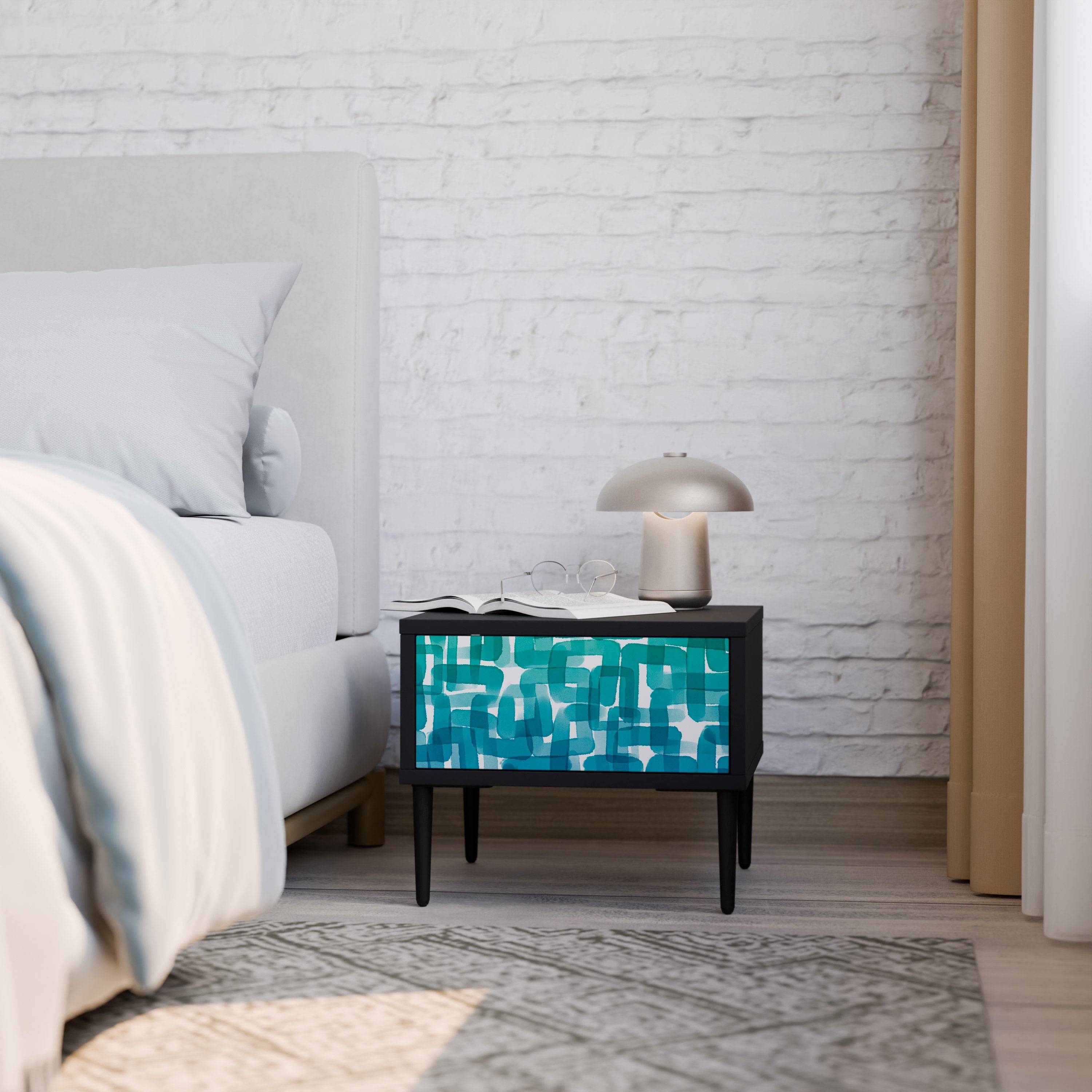 TURQUOISE RECTANGLES Nachttisch in schwarzem Finish