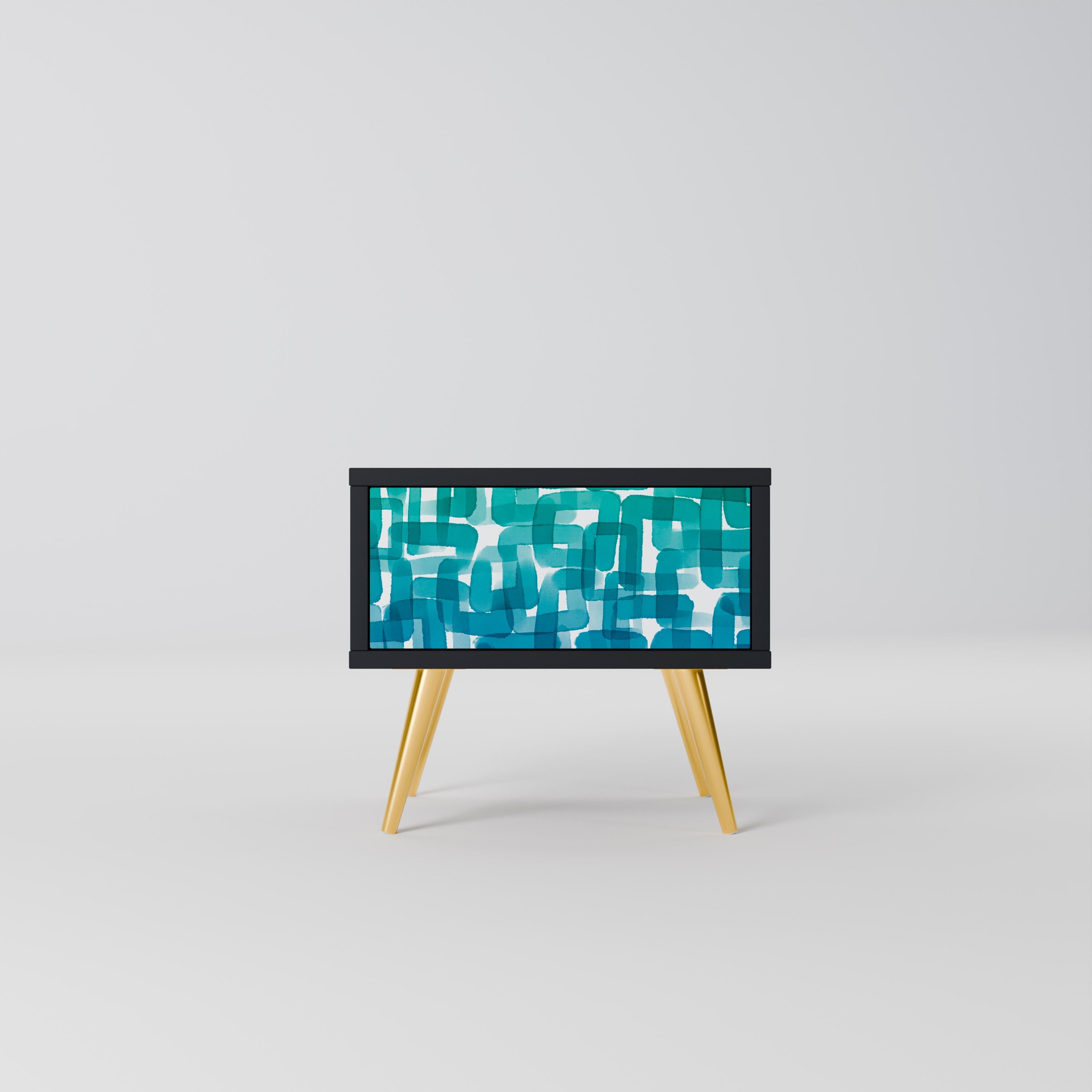 TURQUOISE RECTANGLES Nachttisch in schwarzem Finish