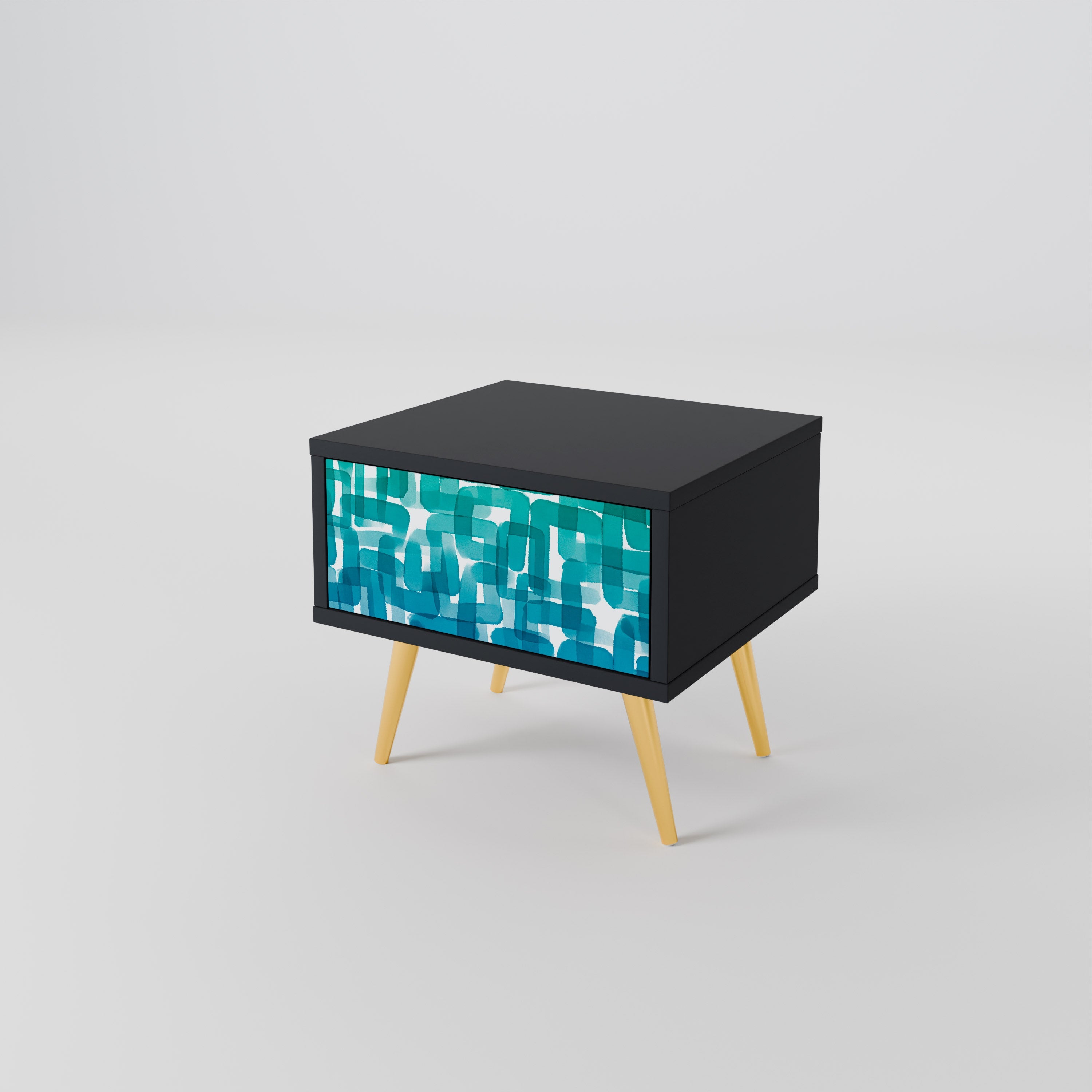 TURQUOISE RECTANGLES Nachttisch in schwarzem Finish
