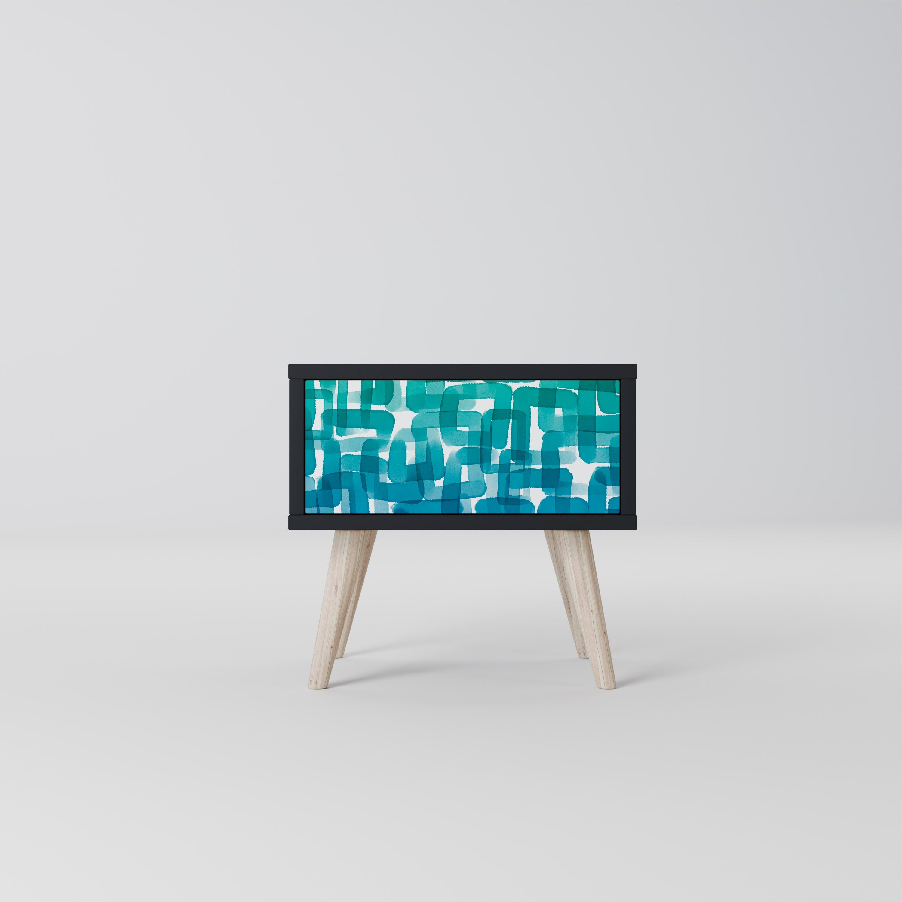 TURQUOISE RECTANGLES Nachttisch in schwarzem Finish