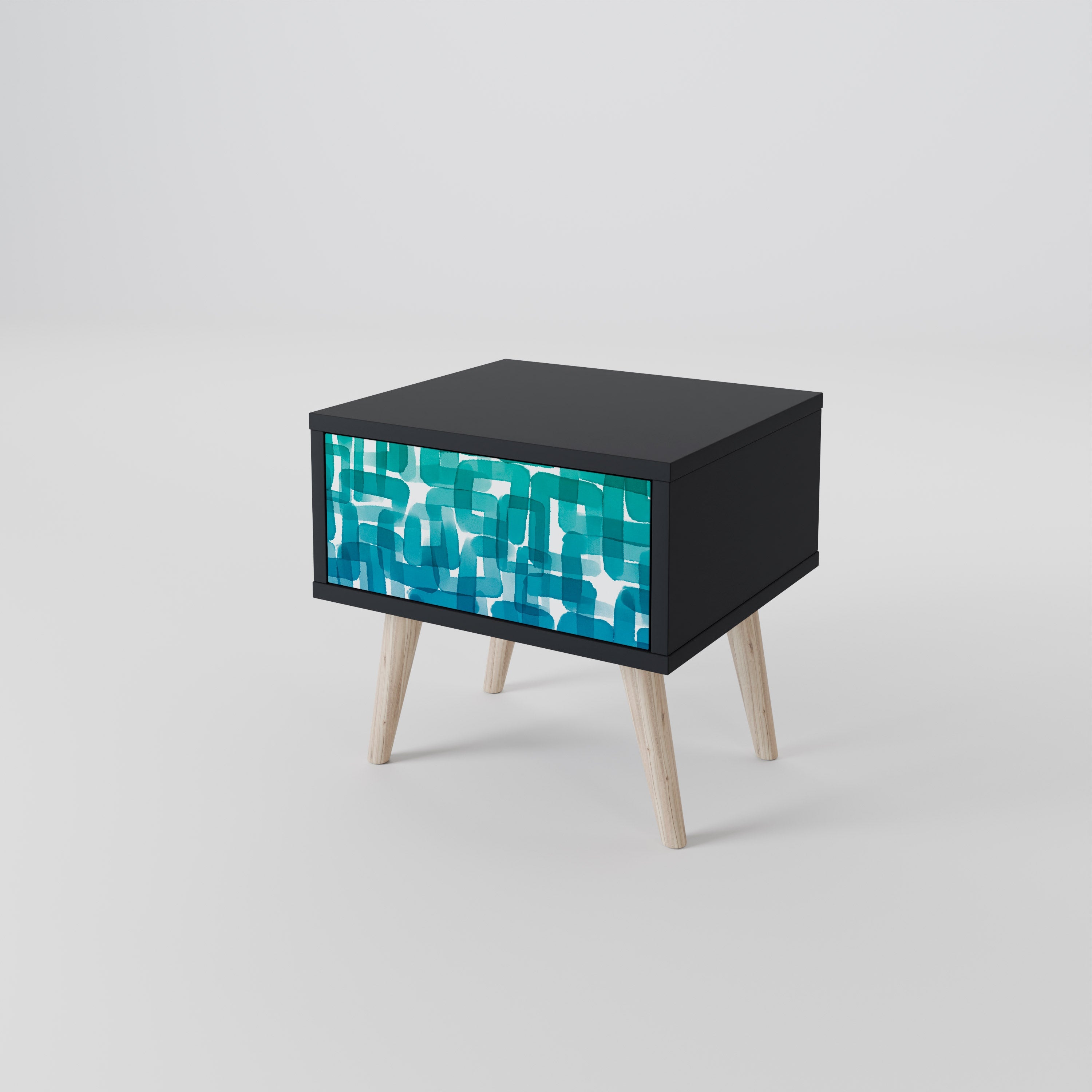 TURQUOISE RECTANGLES Nachttisch in schwarzem Finish