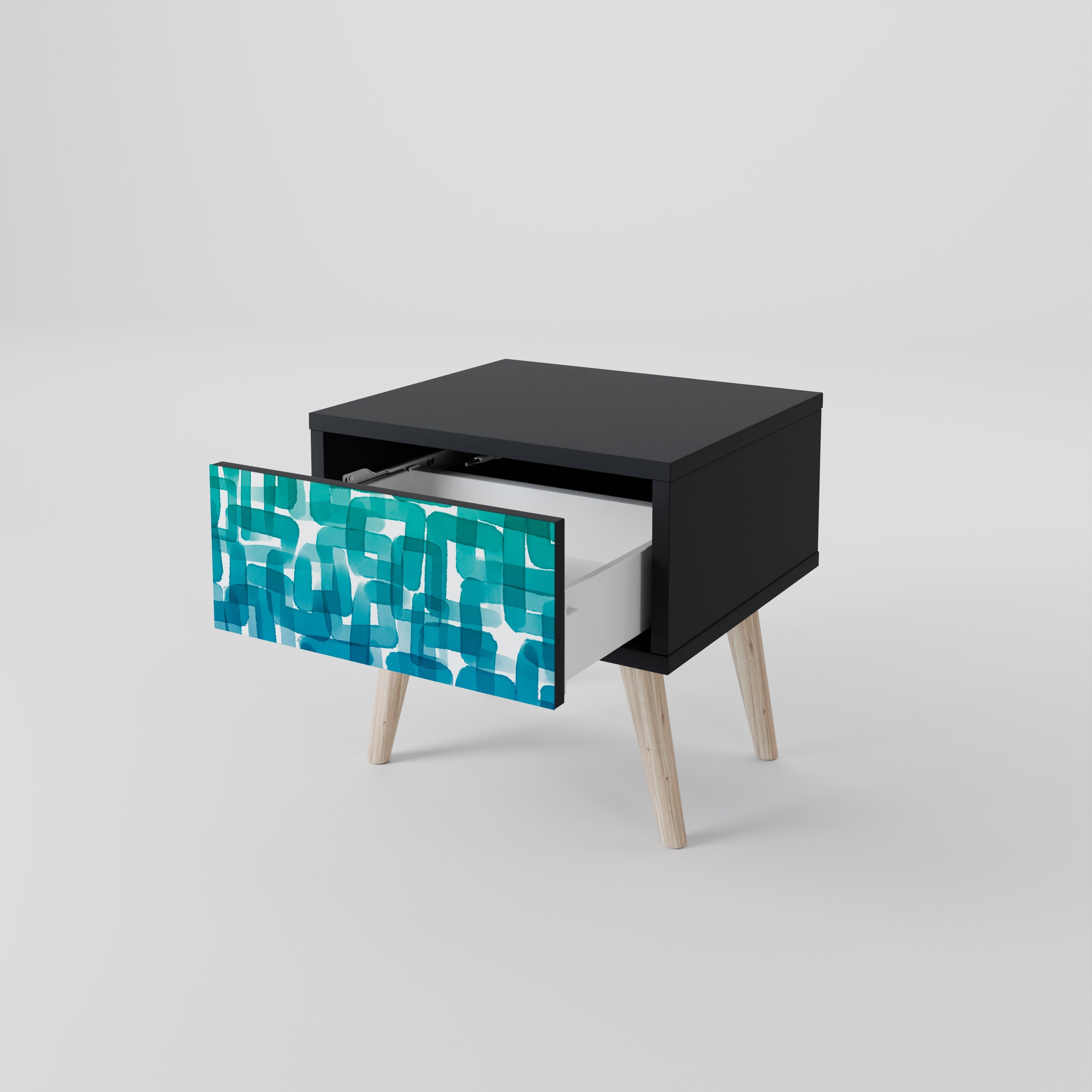 TURQUOISE RECTANGLES Nachttisch in schwarzem Finish