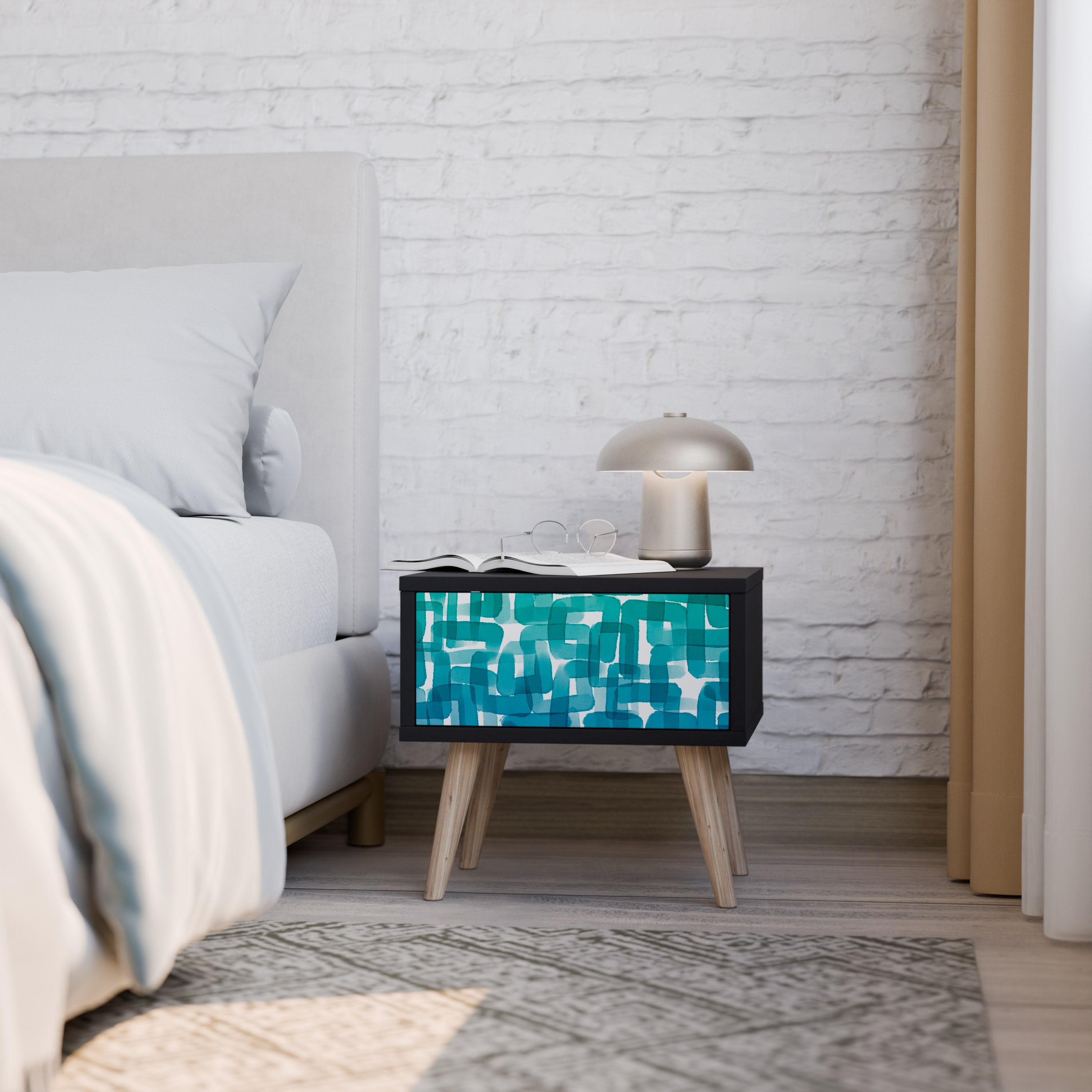 TURQUOISE RECTANGLES Nachttisch in schwarzem Finish