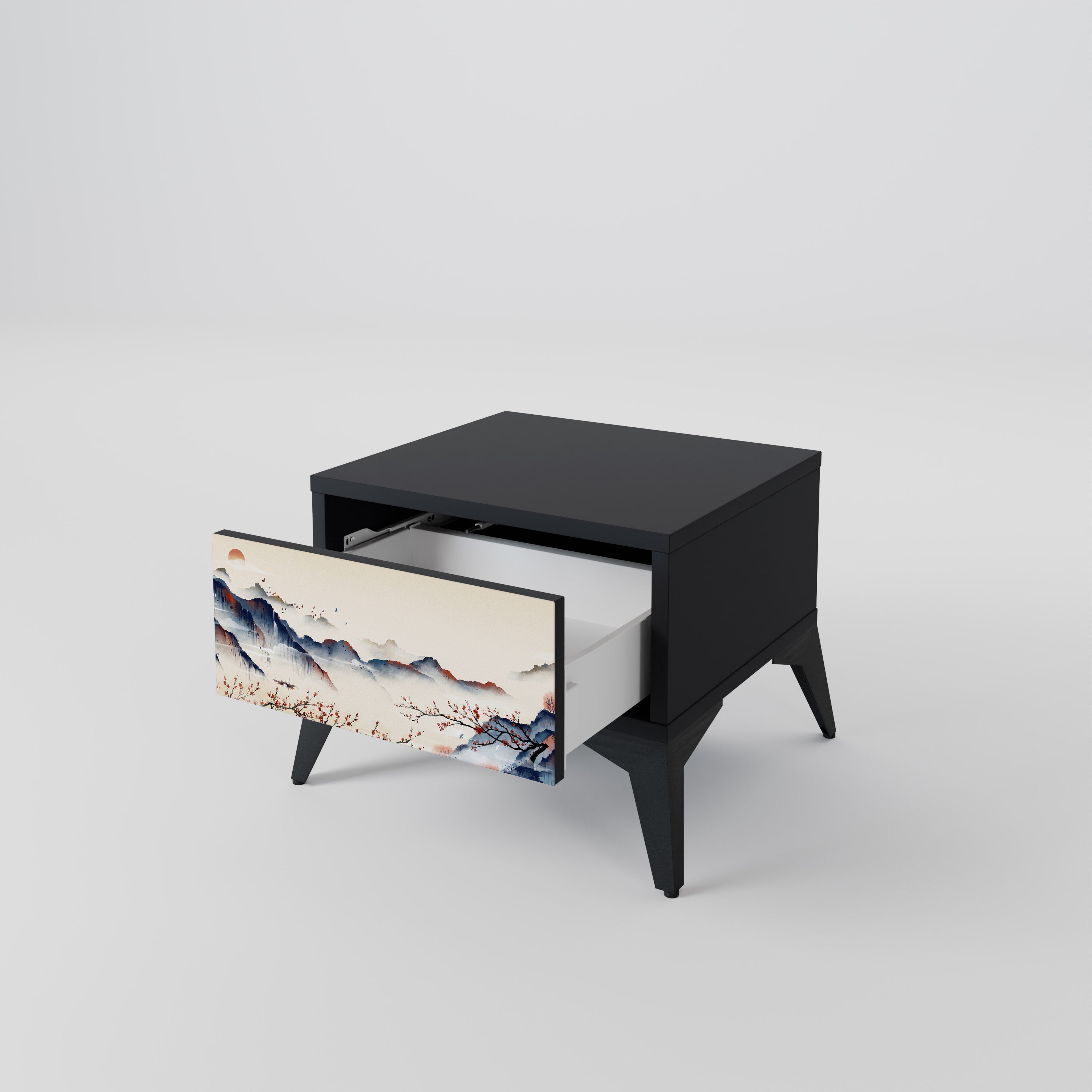 JAPANESE LANDSCAPE Nachttisch in Schwarz