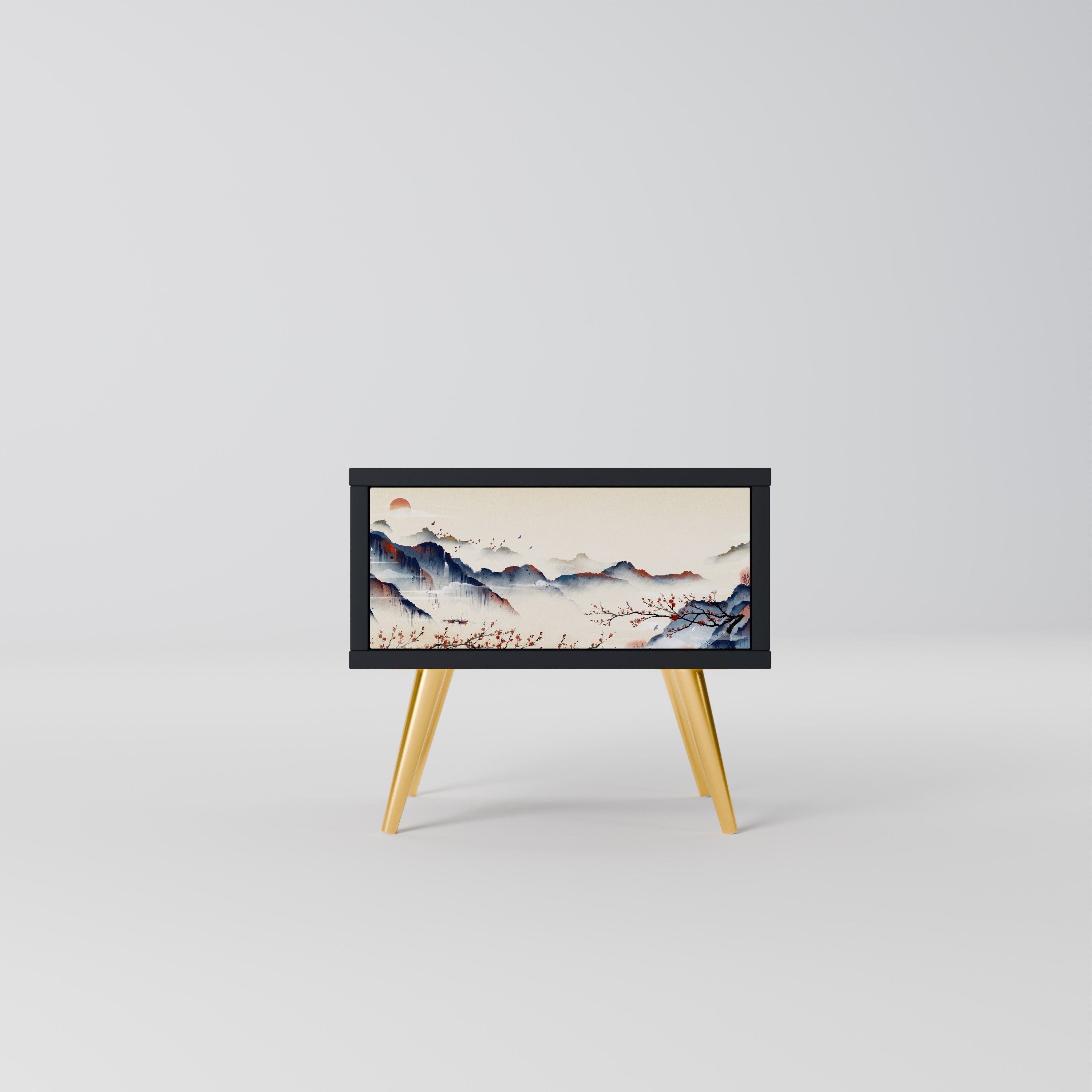 JAPANESE LANDSCAPE Nachttisch in Schwarz