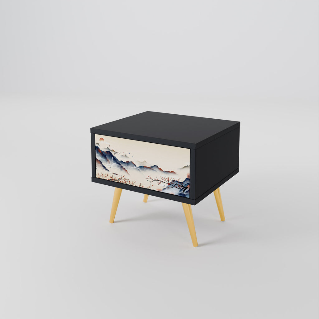 JAPANESE LANDSCAPE Nachttisch in Schwarz