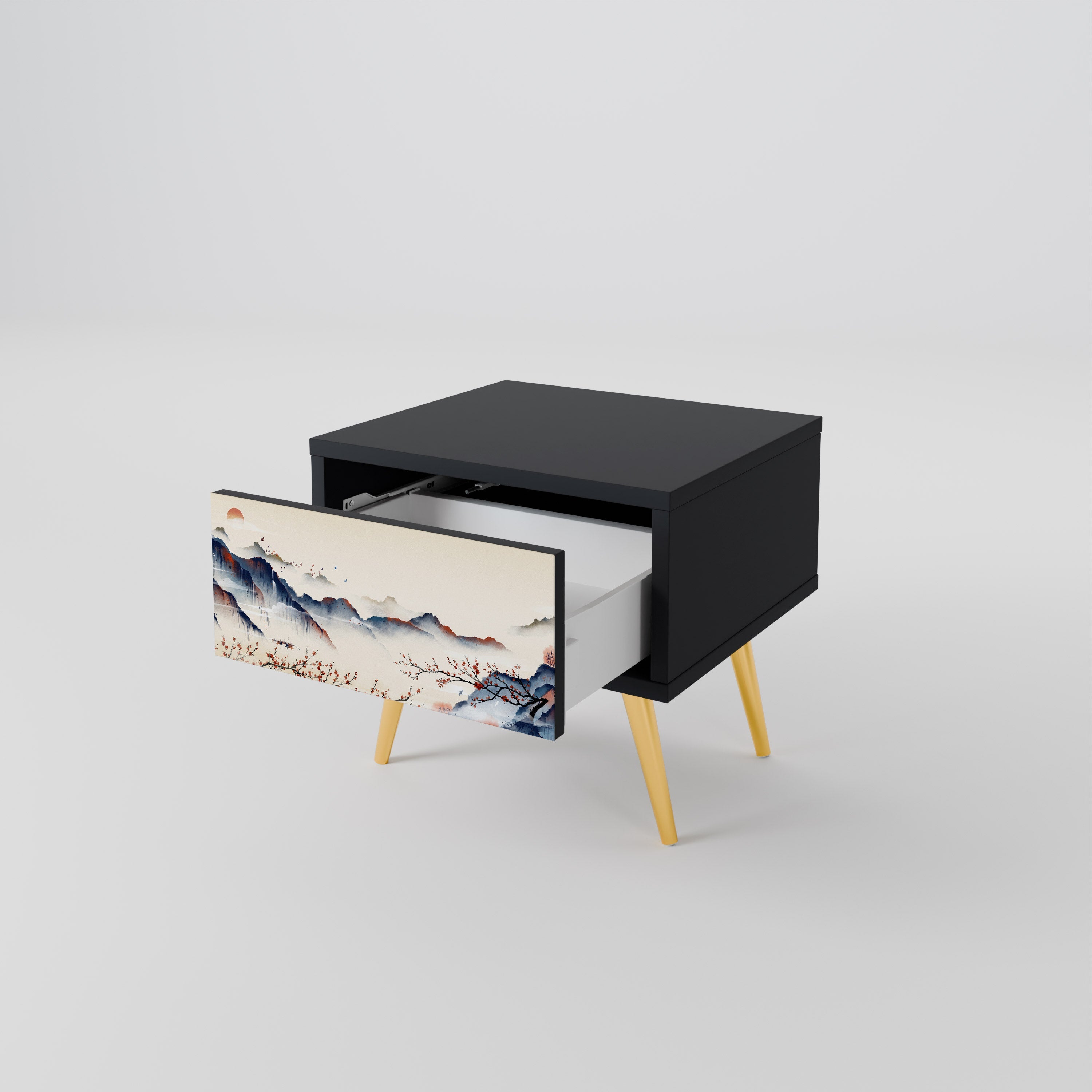 JAPANESE LANDSCAPE Nachttisch in Schwarz