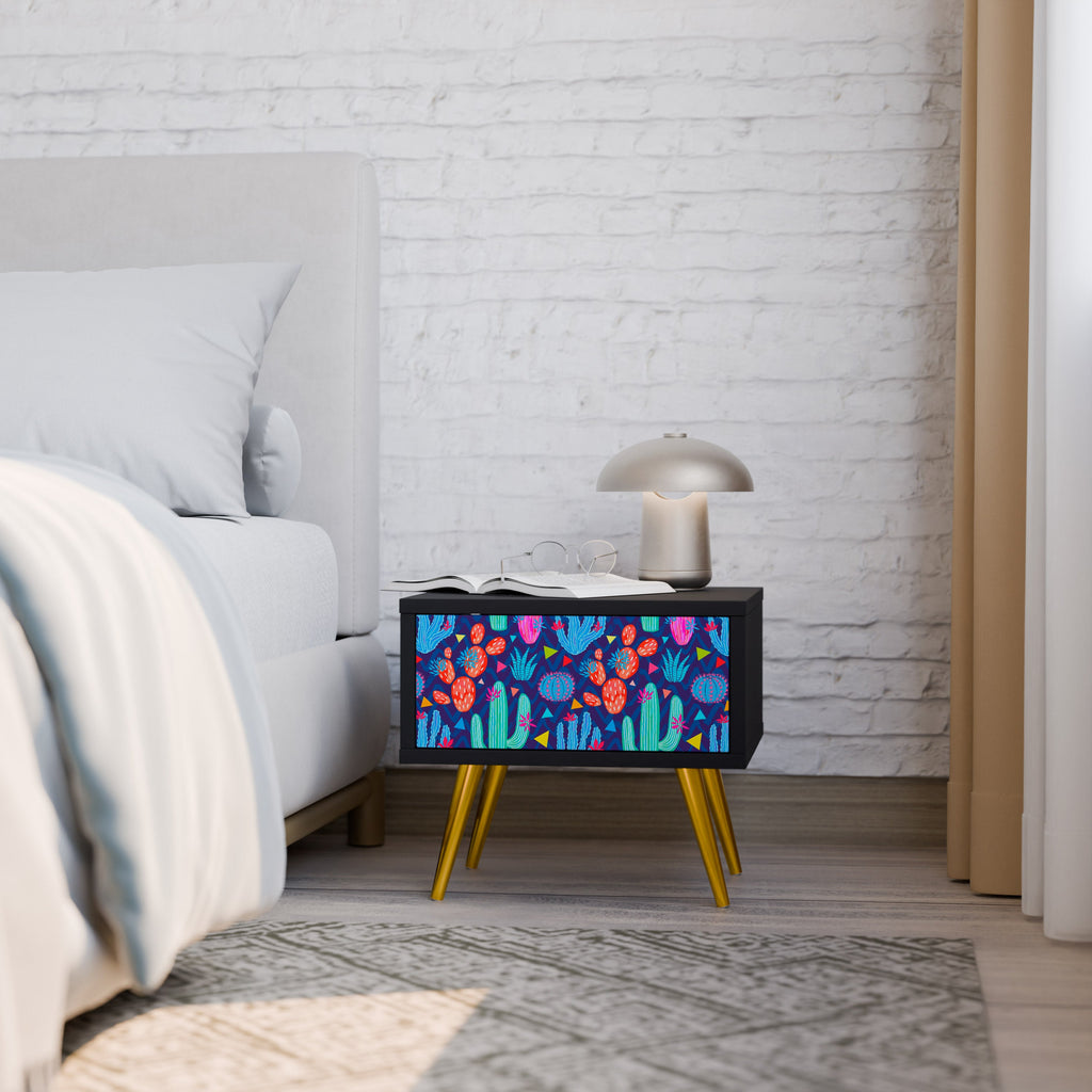 CACTUS VIBES Nightstand in Black Finish
