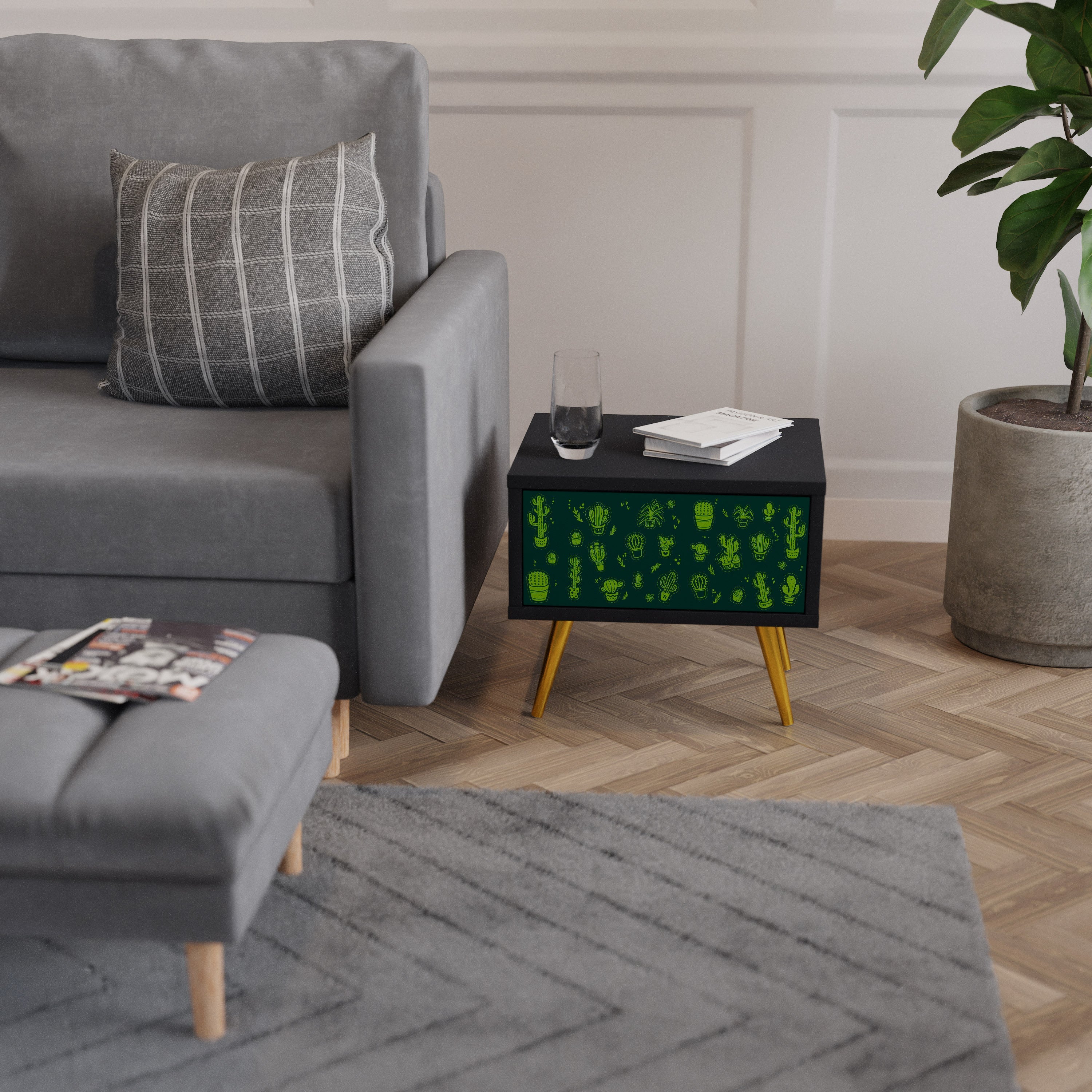 DESERT GREEN Nachttisch in schwarzem Finish