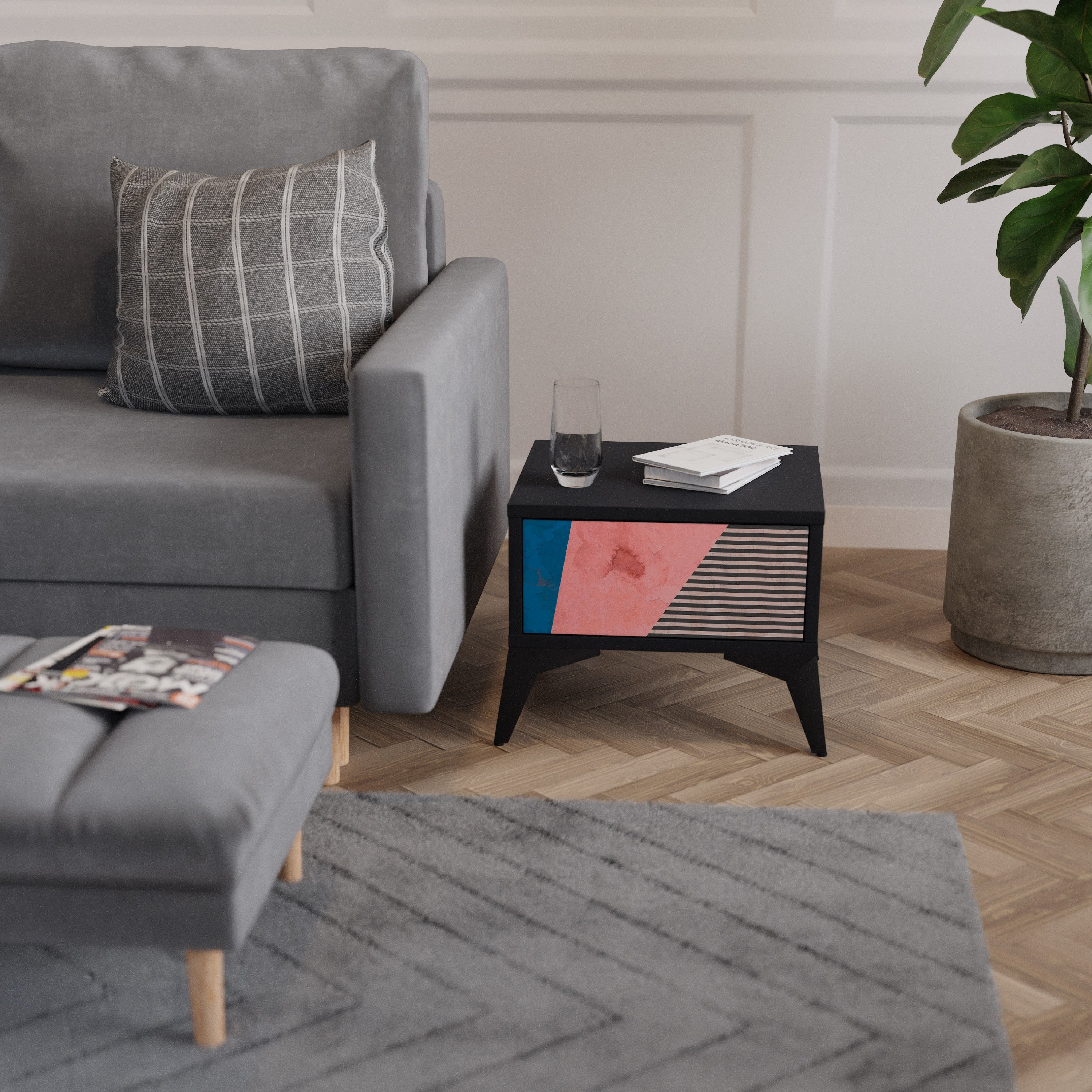 GLAMOROUS STRIPE Nachttisch in Schwarz