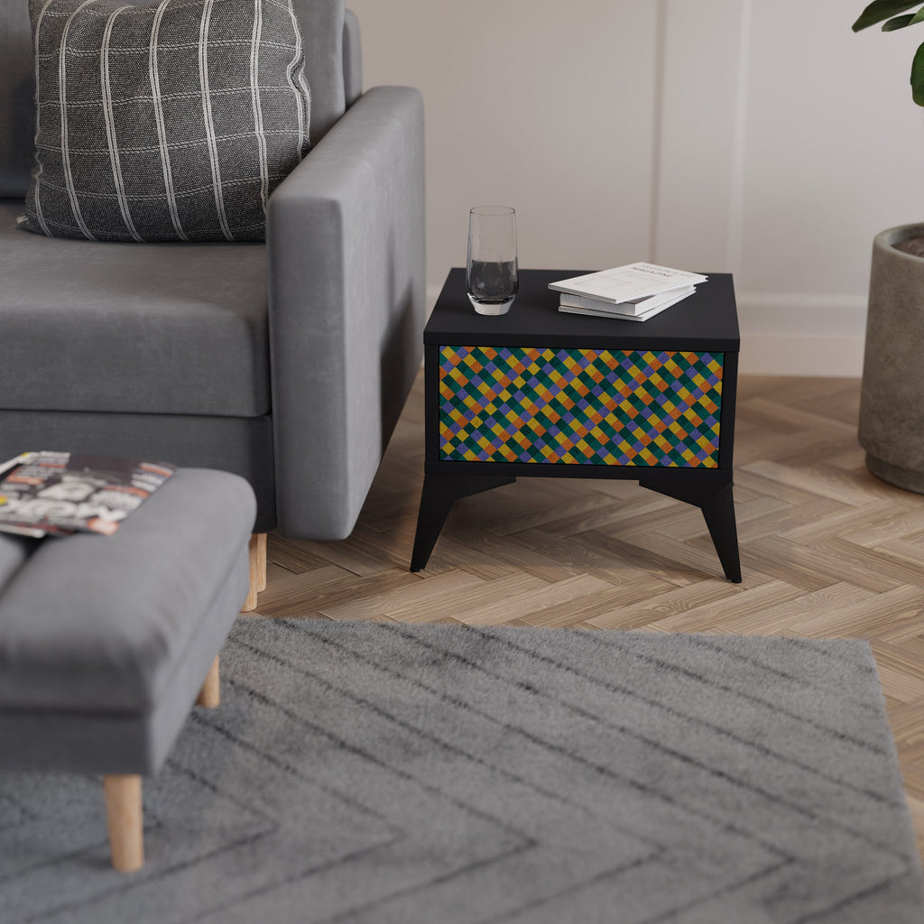 PAINTED SQUARES MIX Nachttisch in Schwarz