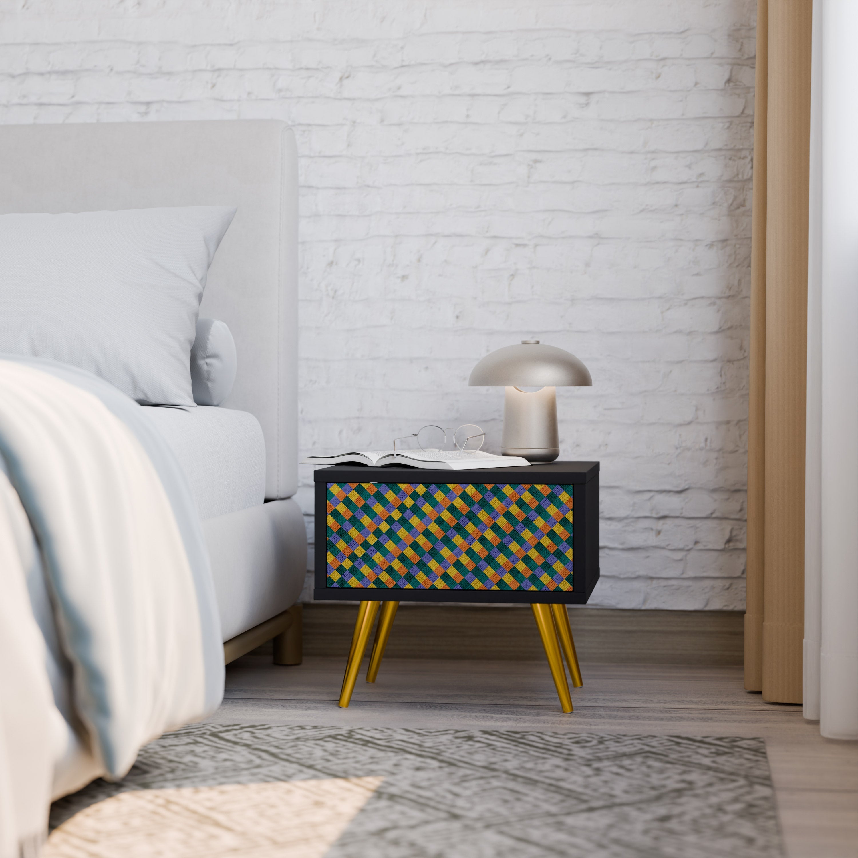 PAINTED SQUARES MIX Nachttisch in Schwarz