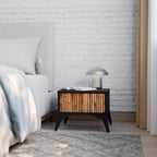 NATURAL WOOD Nightstand in Black Finish