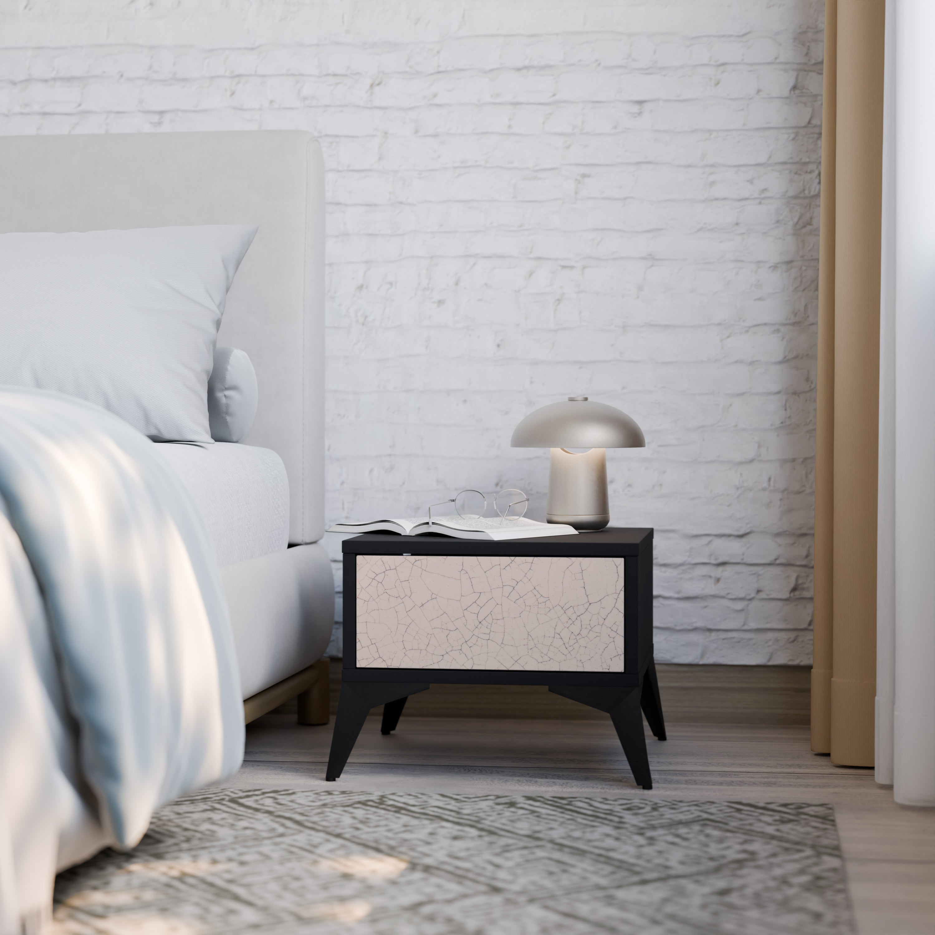 CERAMIC TEXTURE Nachttisch in schwarzem Finish
