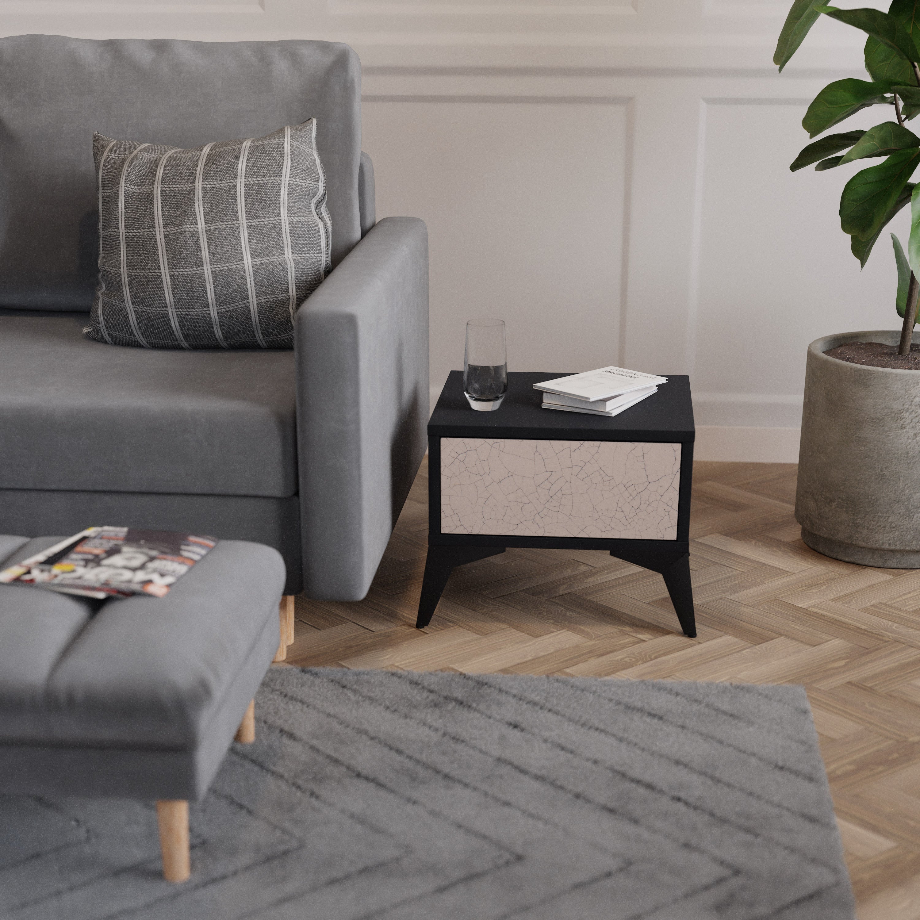 CERAMIC TEXTURE Nachttisch in schwarzem Finish