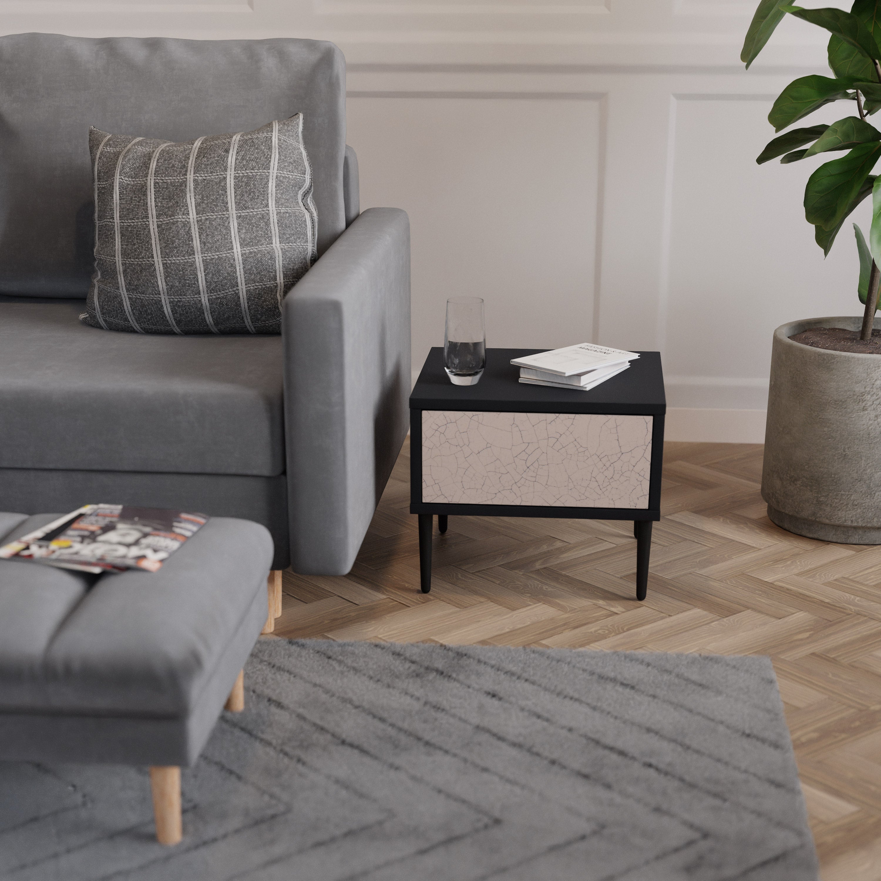 CERAMIC TEXTURE Nachttisch in schwarzem Finish
