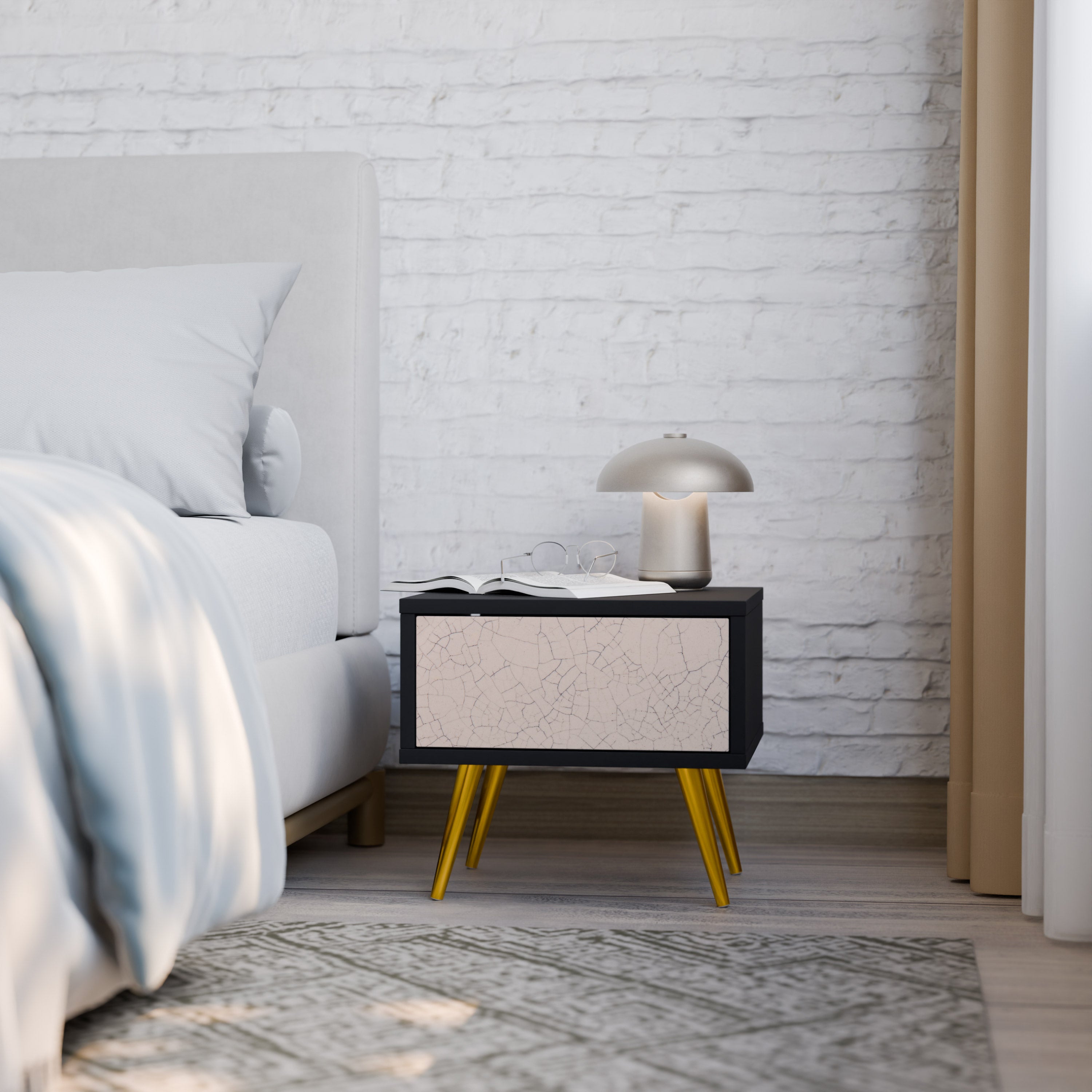 CERAMIC TEXTURE Nachttisch in schwarzem Finish