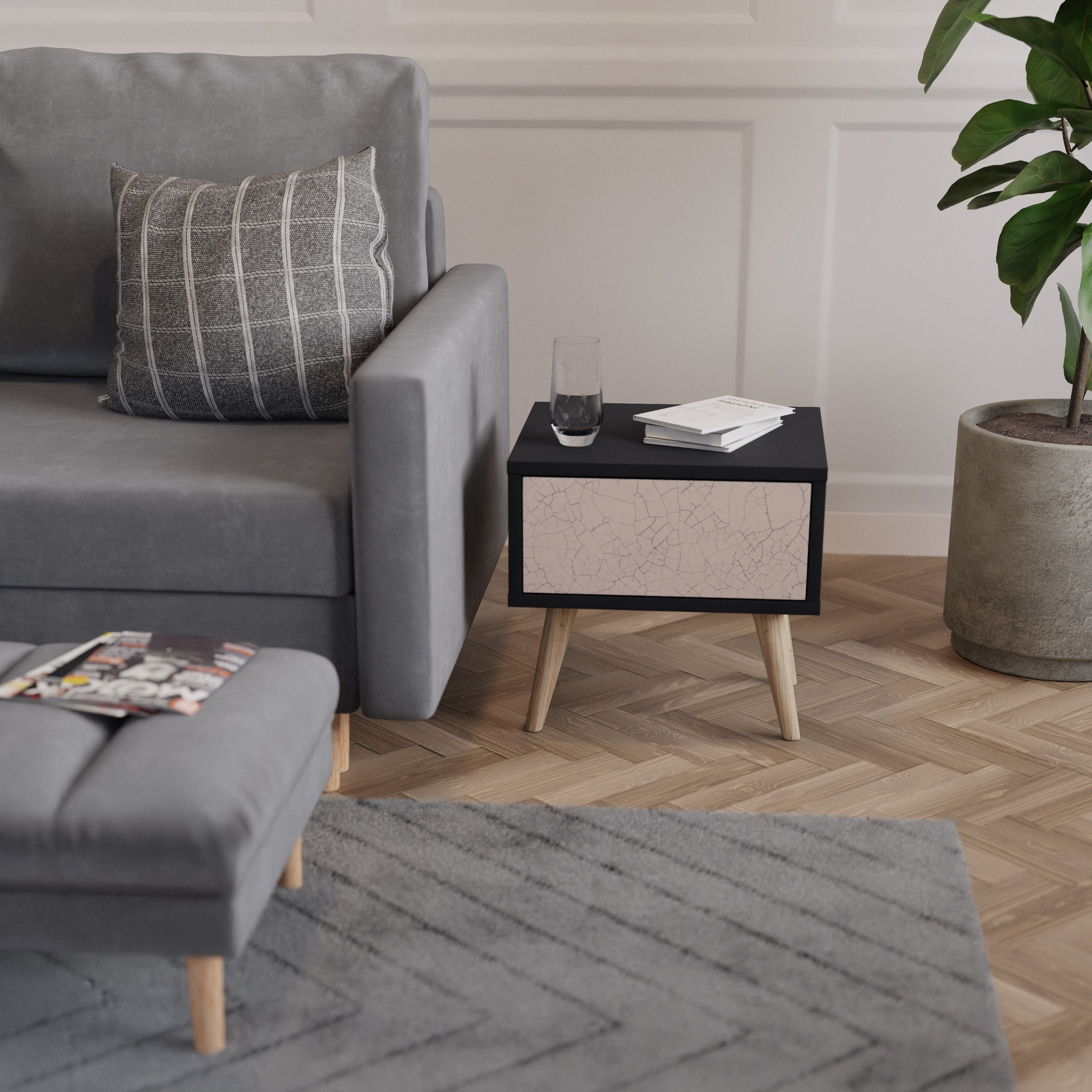 CERAMIC TEXTURE Nachttisch in schwarzem Finish