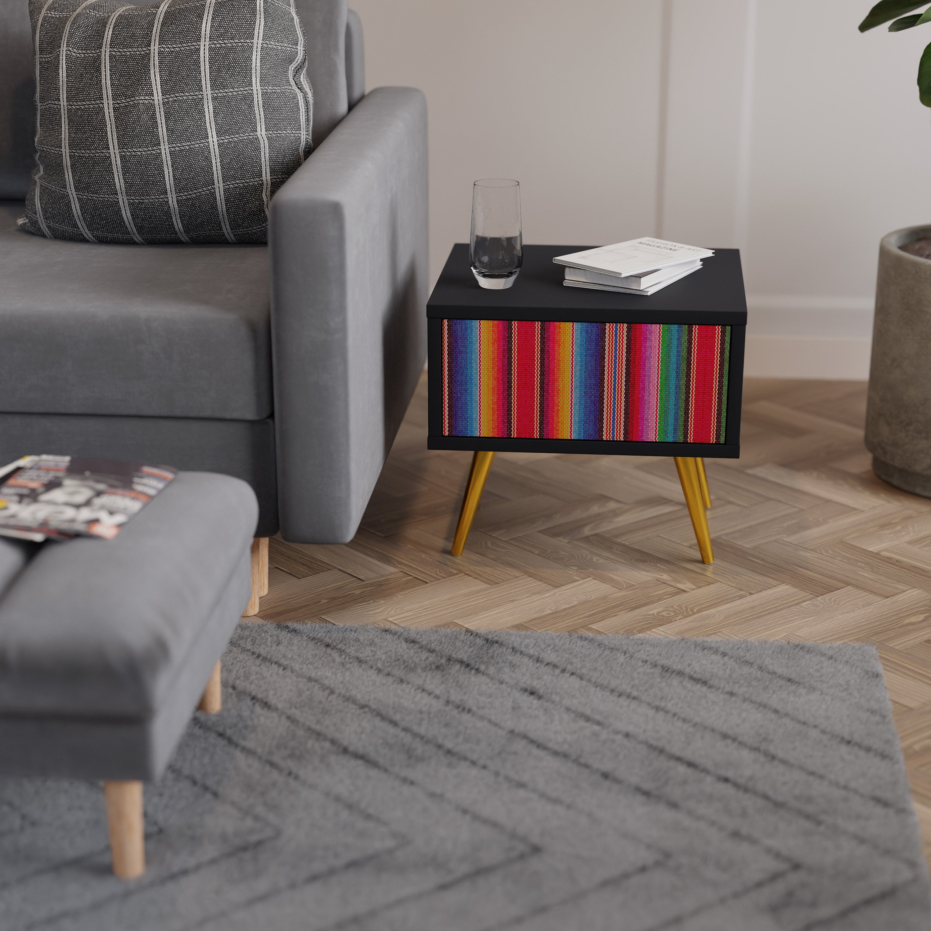 ETHNIC MEXICAN Nachttisch in schwarzem Finish