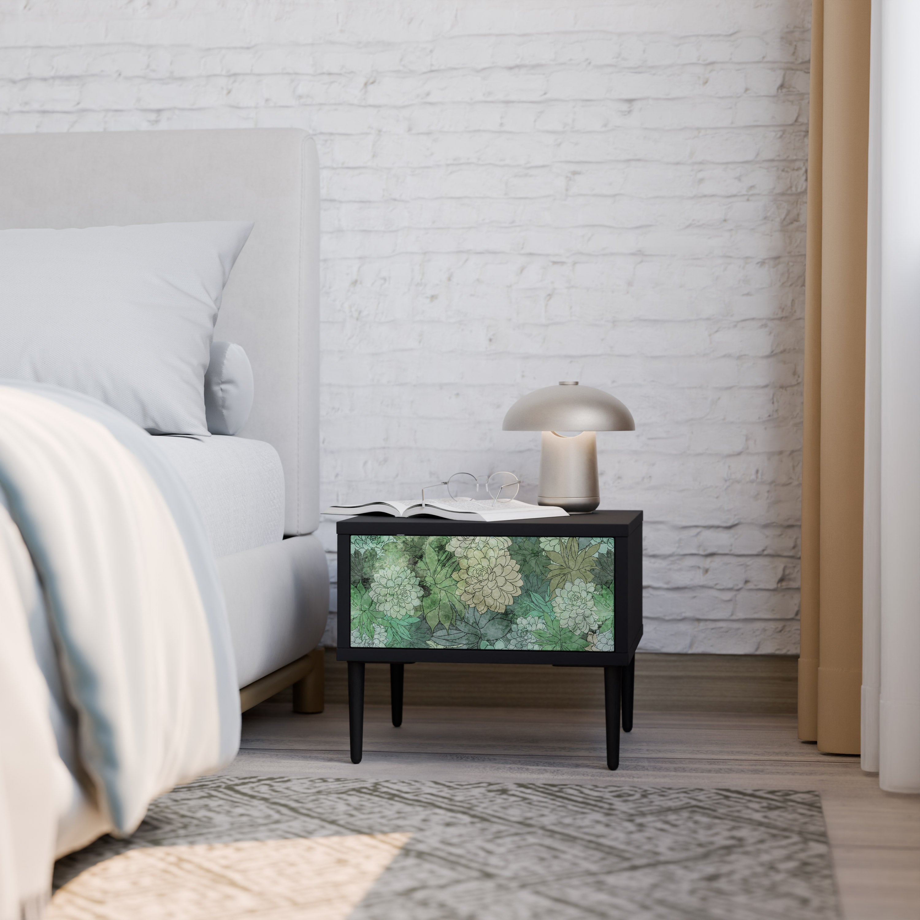 SUCCULENT CLUSTER Nachttisch in schwarzem Finish