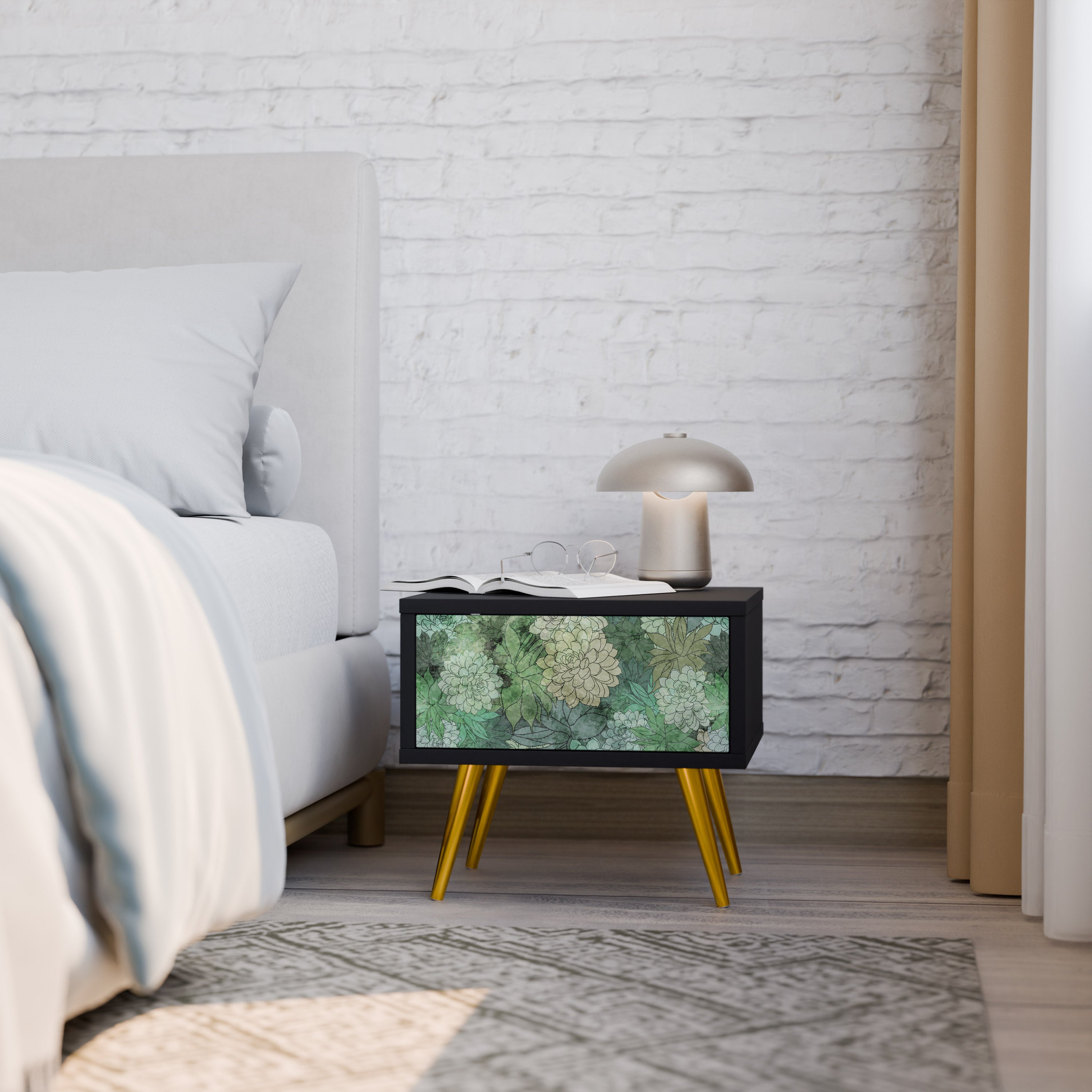 SUCCULENT CLUSTER Nachttisch in schwarzem Finish