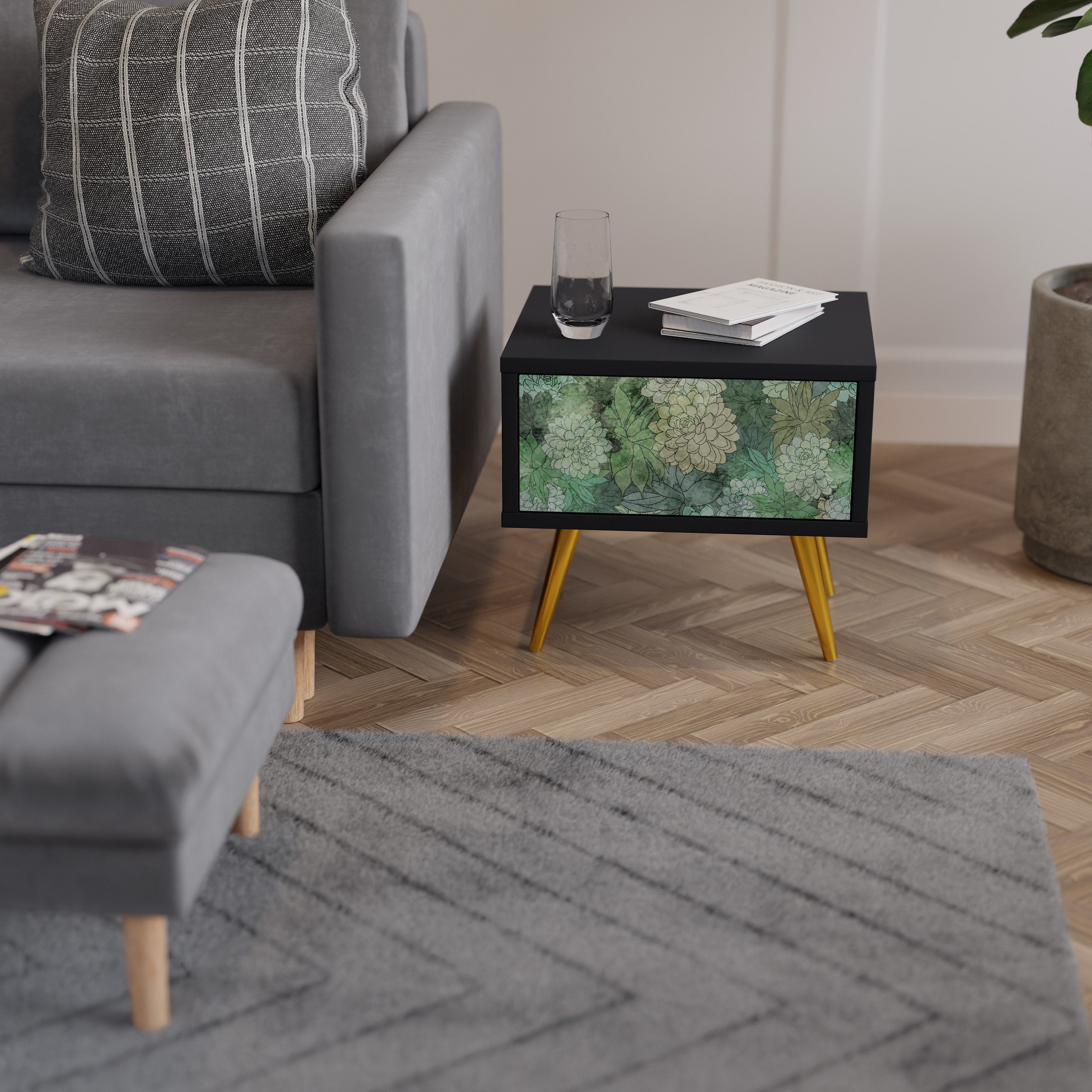 SUCCULENT CLUSTER Nachttisch in schwarzem Finish